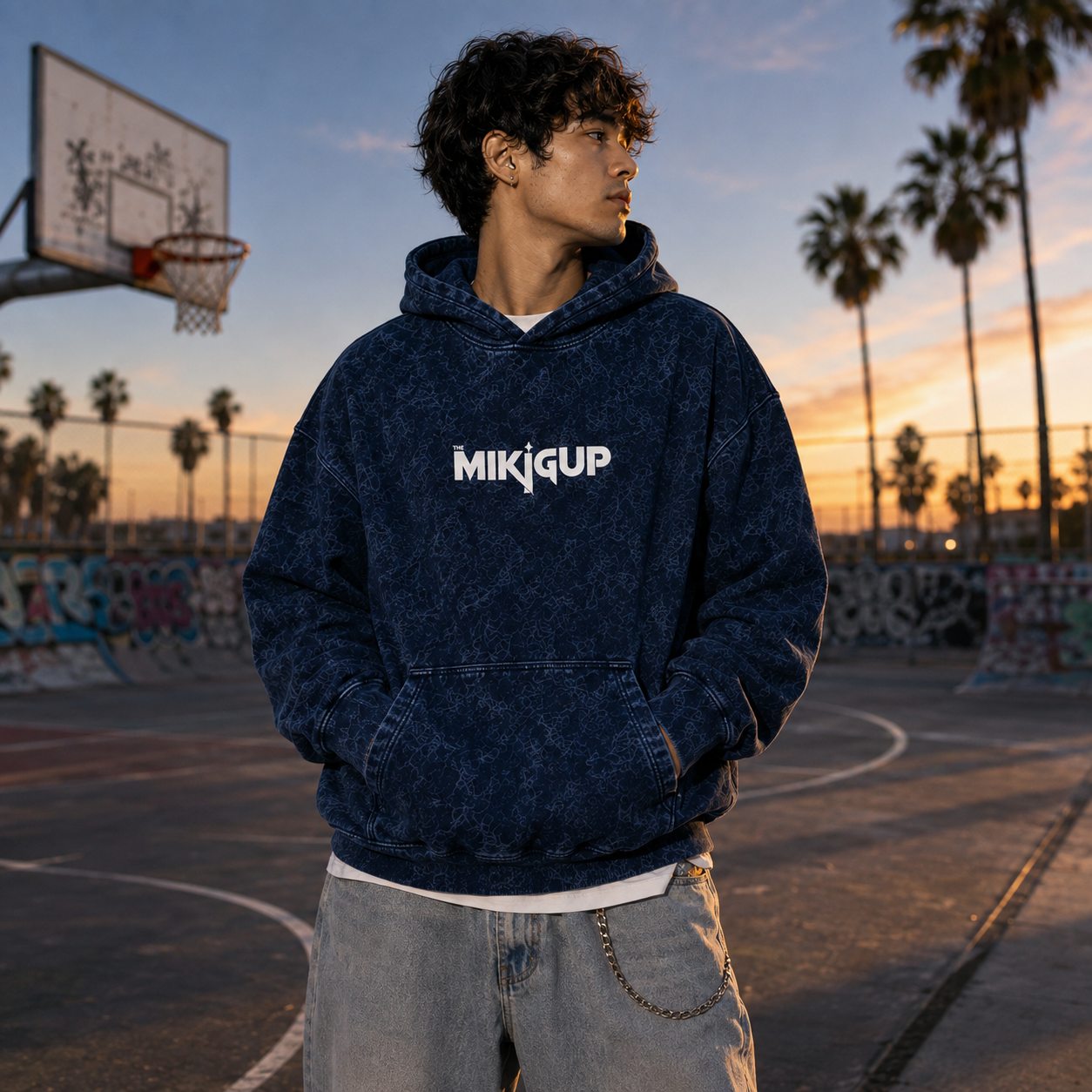 Midnight Blue Acid Wash Oversized Hoodie