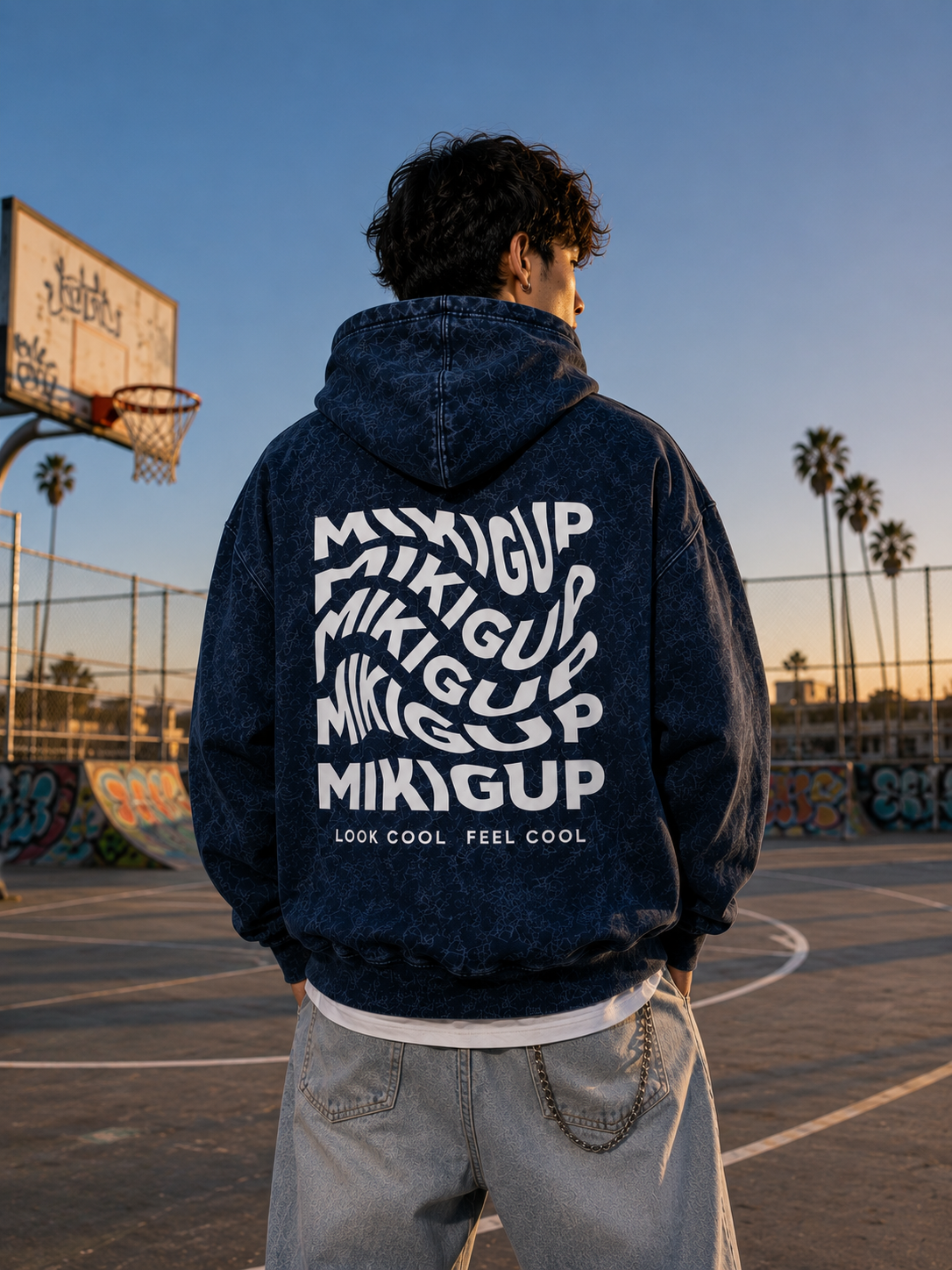 Midnight Blue Acid Wash Oversized Hoodie