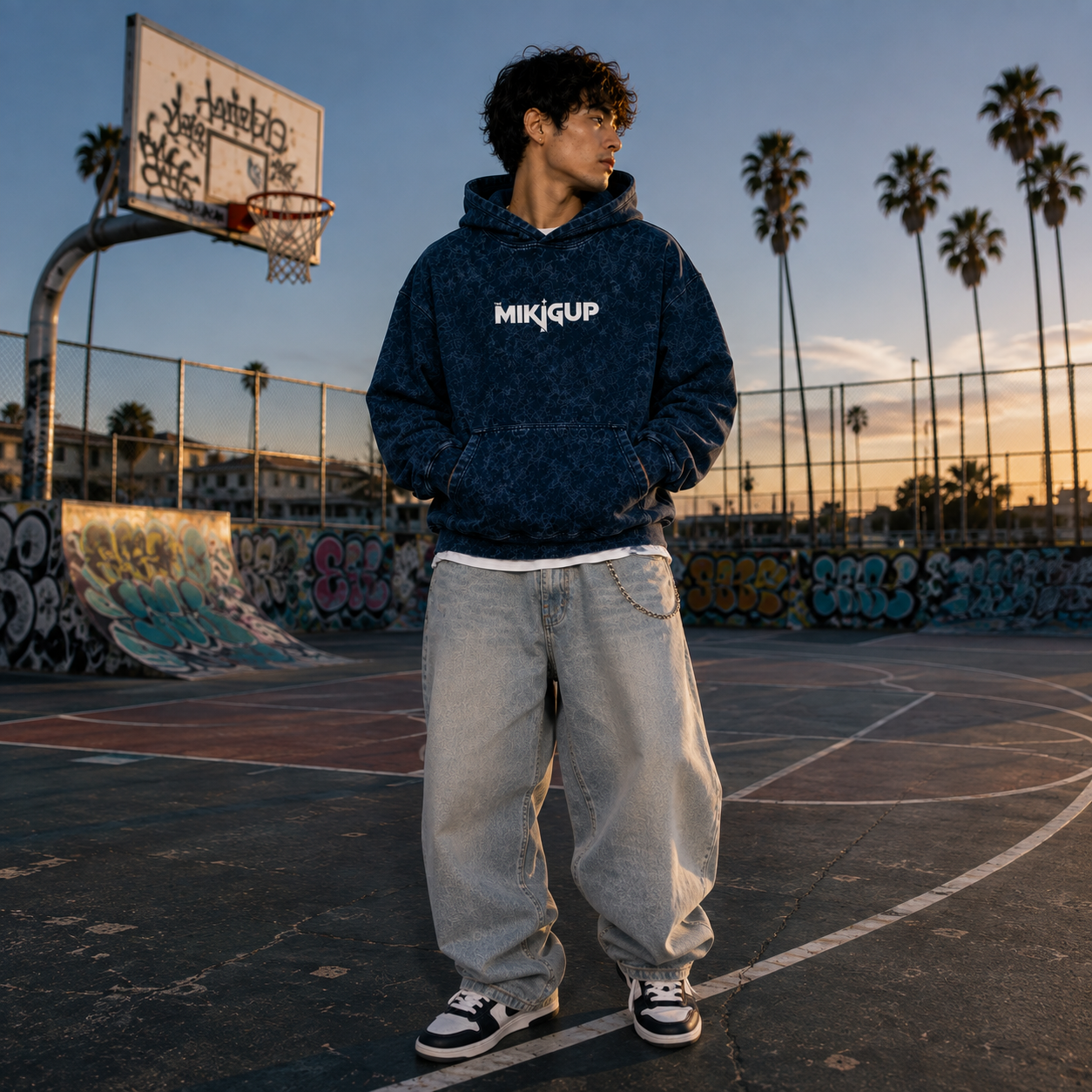 Midnight Blue Acid Wash Oversized Hoodie