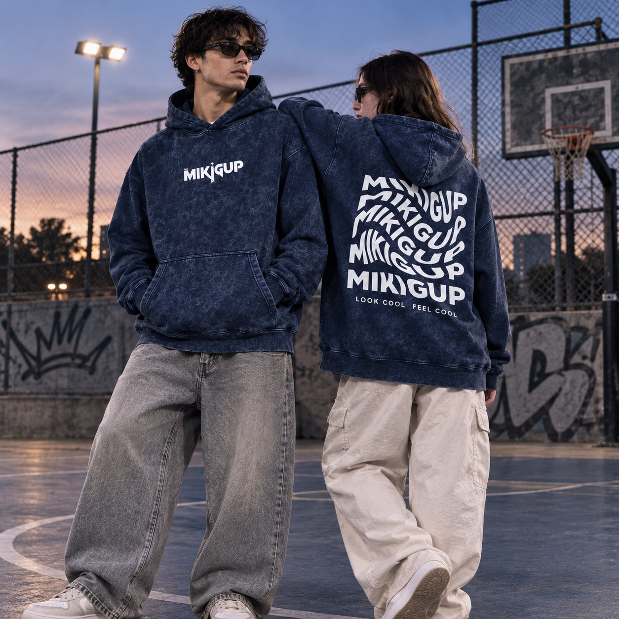 Midnight Blue Acid Wash Oversized Hoodie