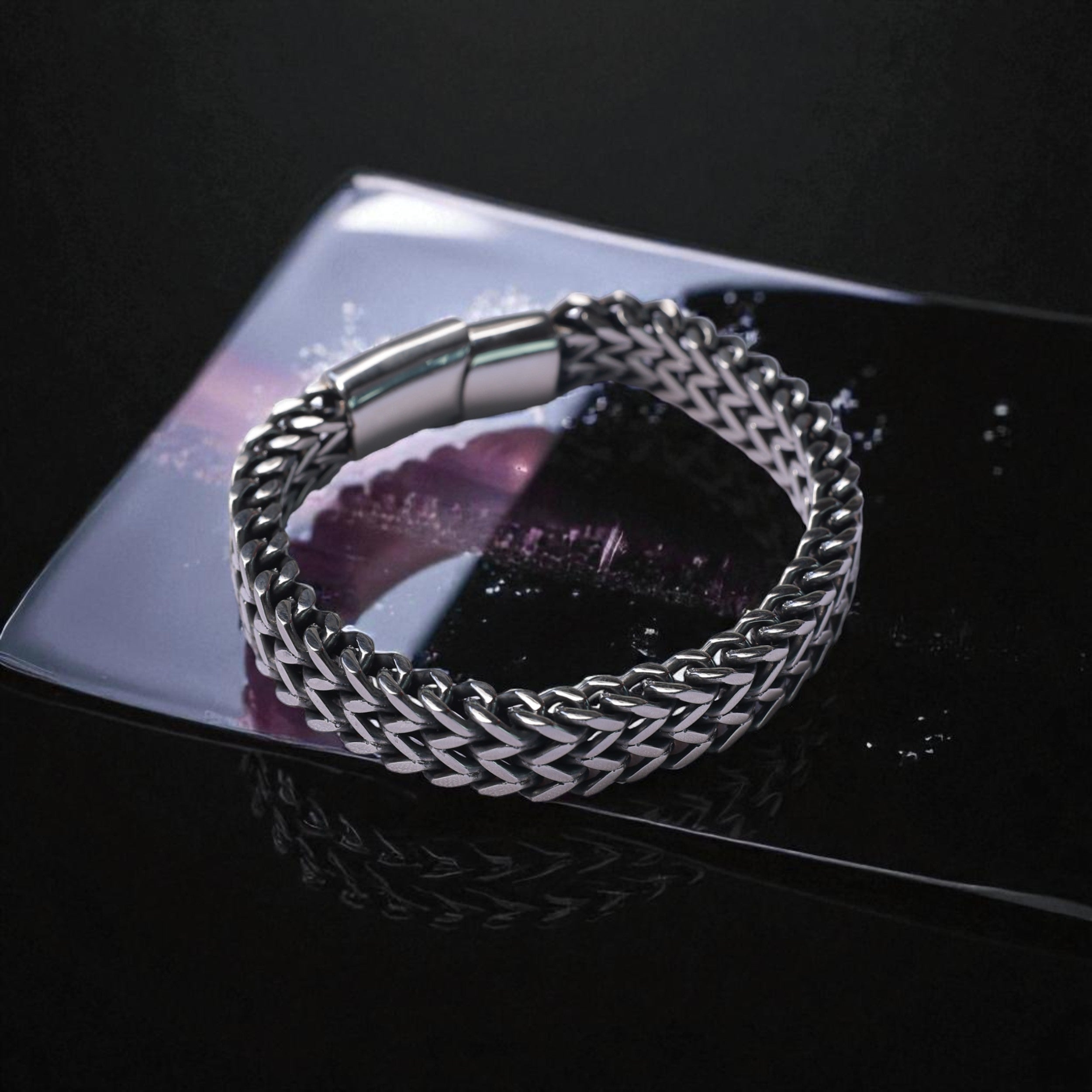 Men’s Polished Stainless Steel Chain Bracelet Bold Minimalist Style