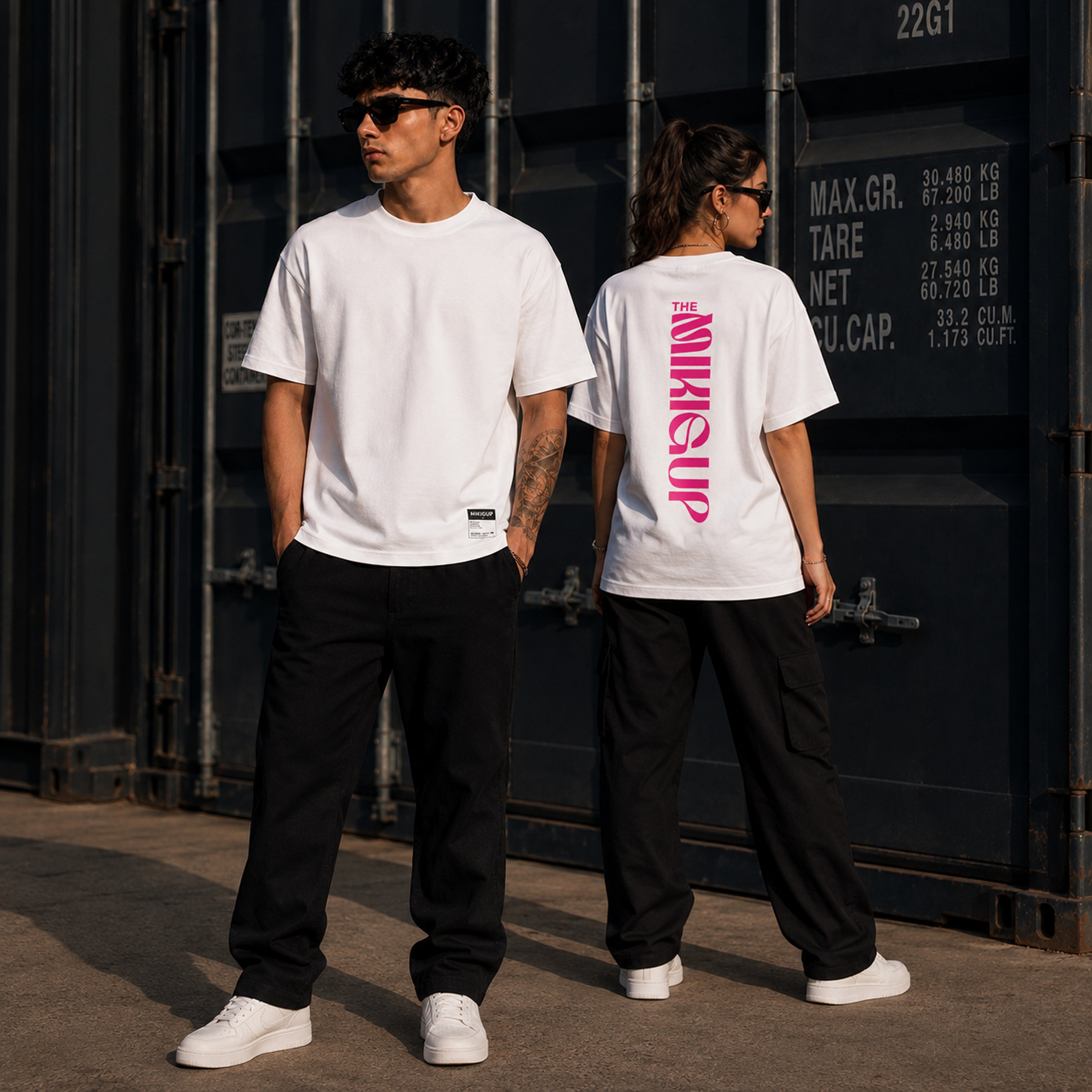 Regular White Fit Tee – Pink Print