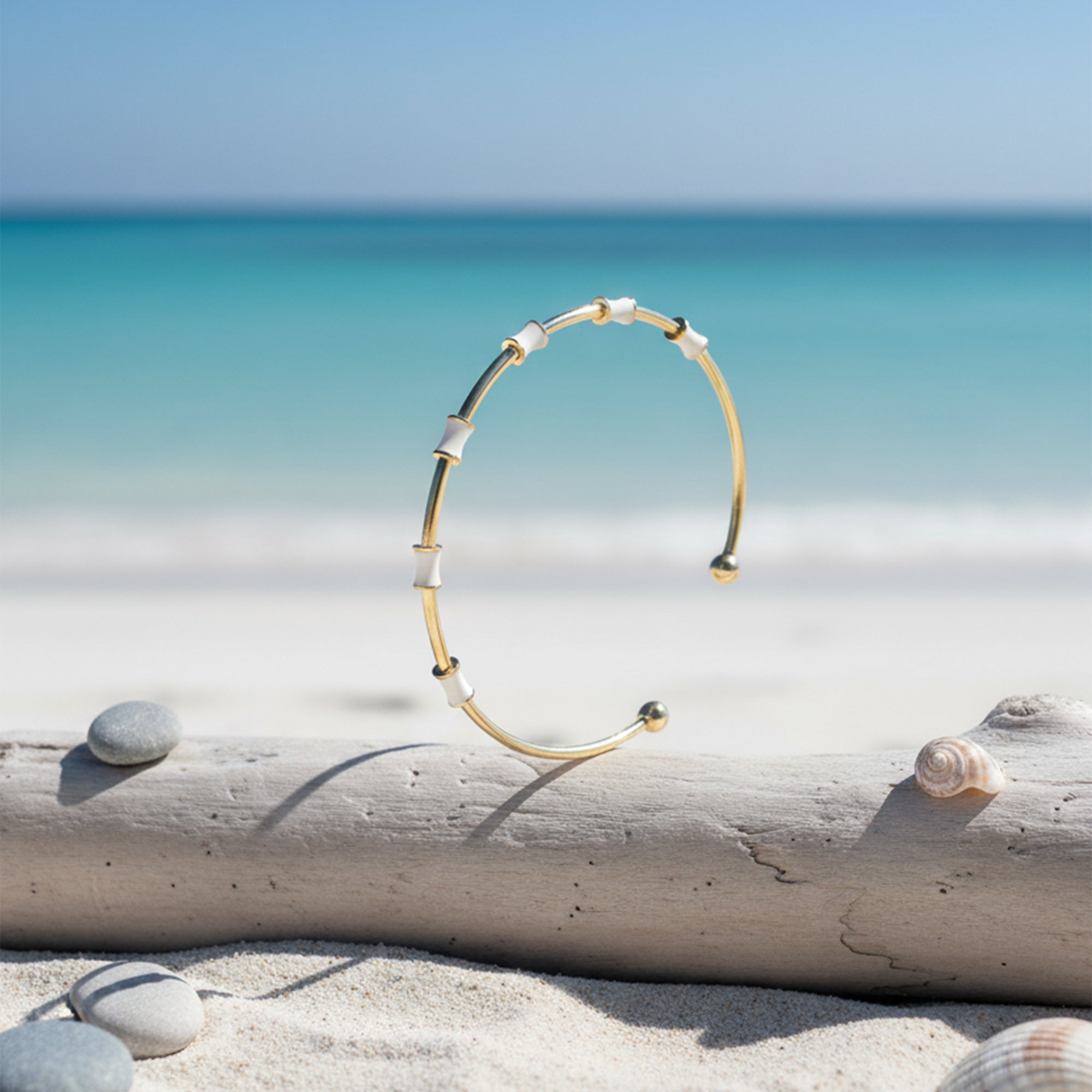 Coastal Bead Bangle Minimal Gold Charm in Pop Colors