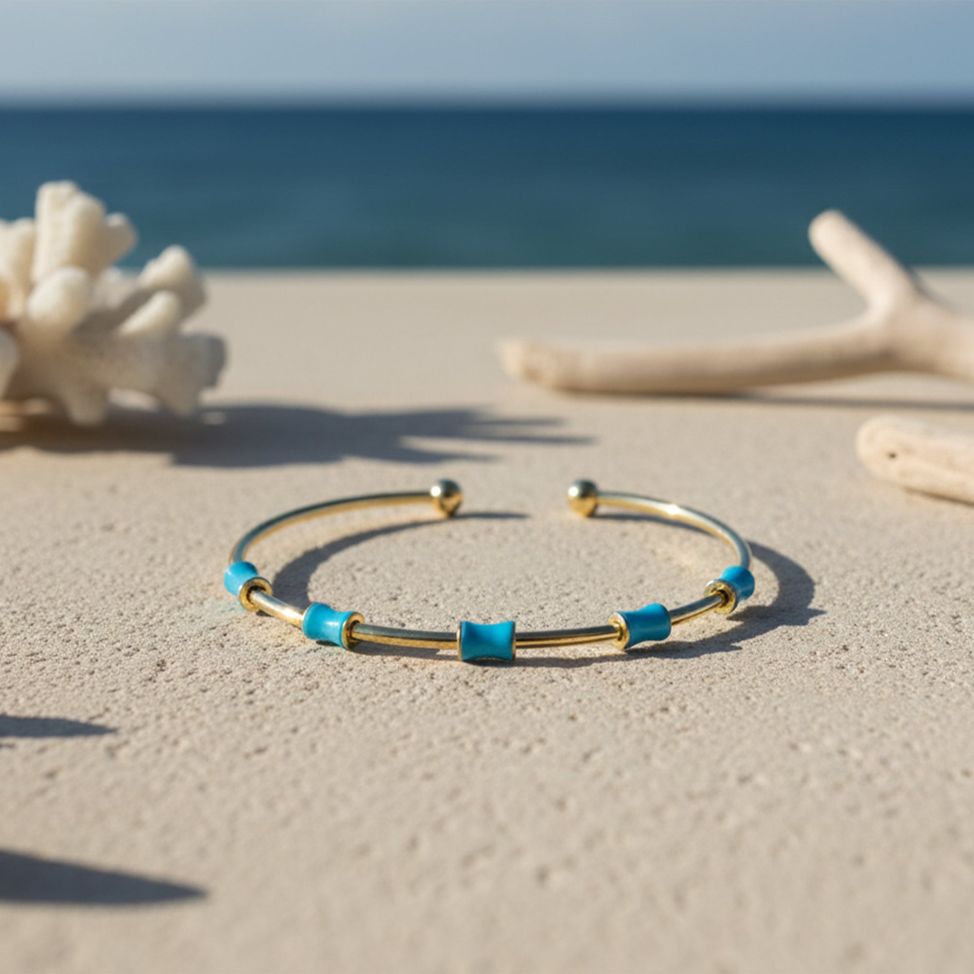 Coastal Bead Bangle Minimal Gold Charm in Pop Colors