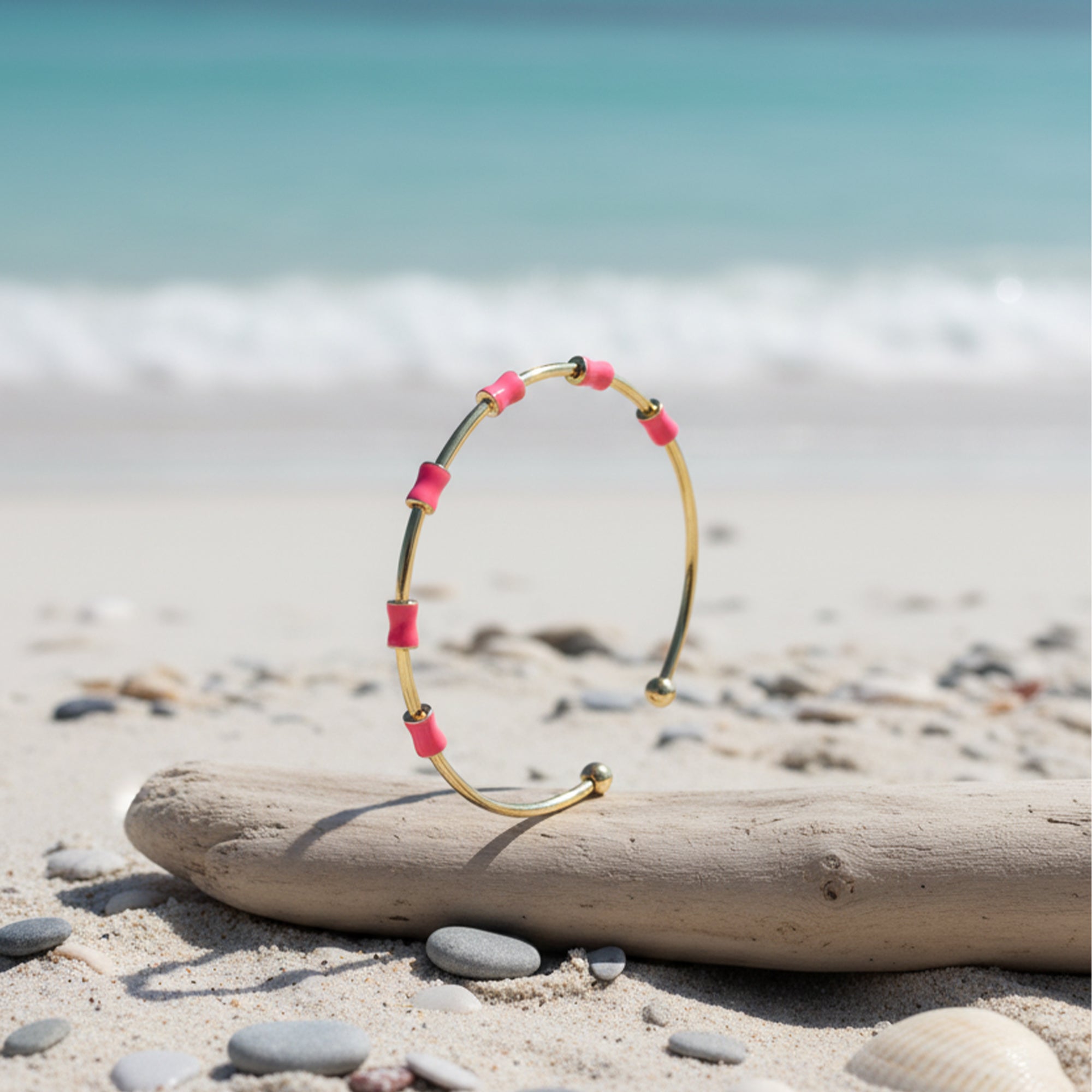 Coastal Bead Bangle Minimal Gold Charm in Pop Colors
