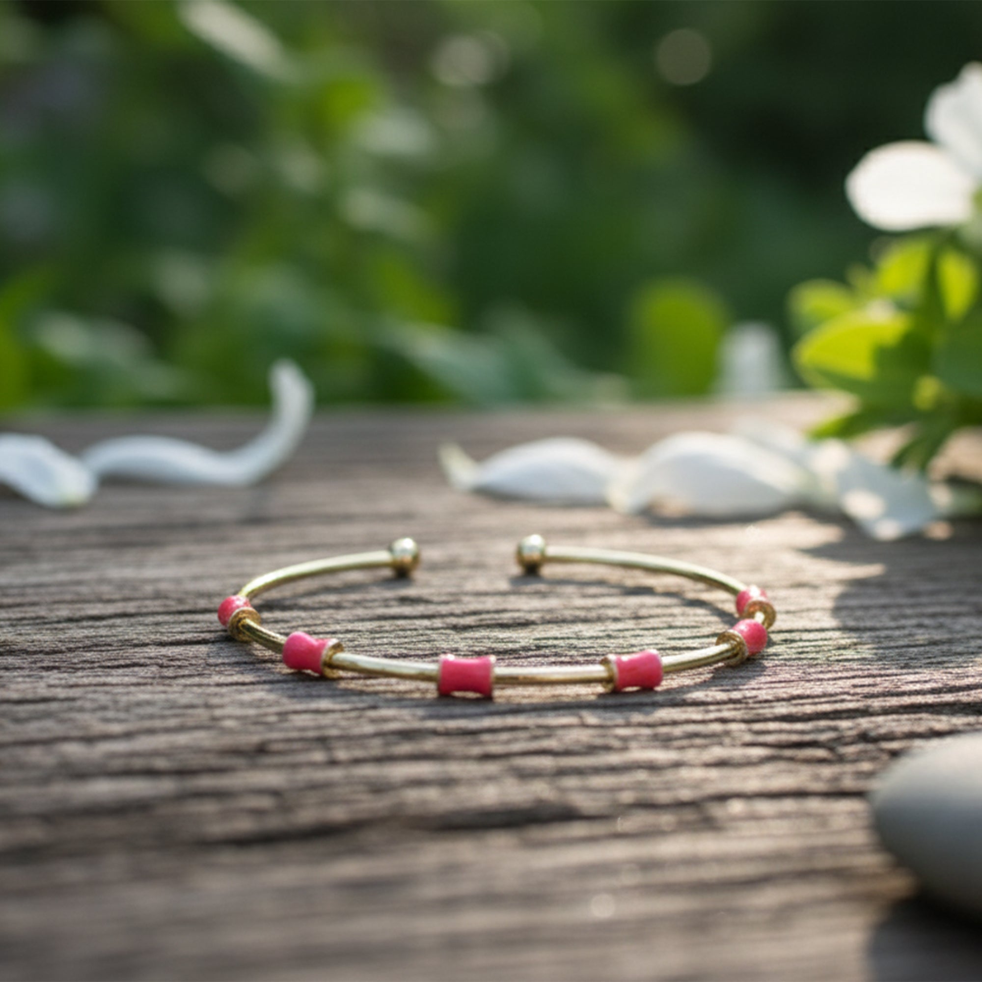 Coastal Bead Bangle Minimal Gold Charm in Pop Colors