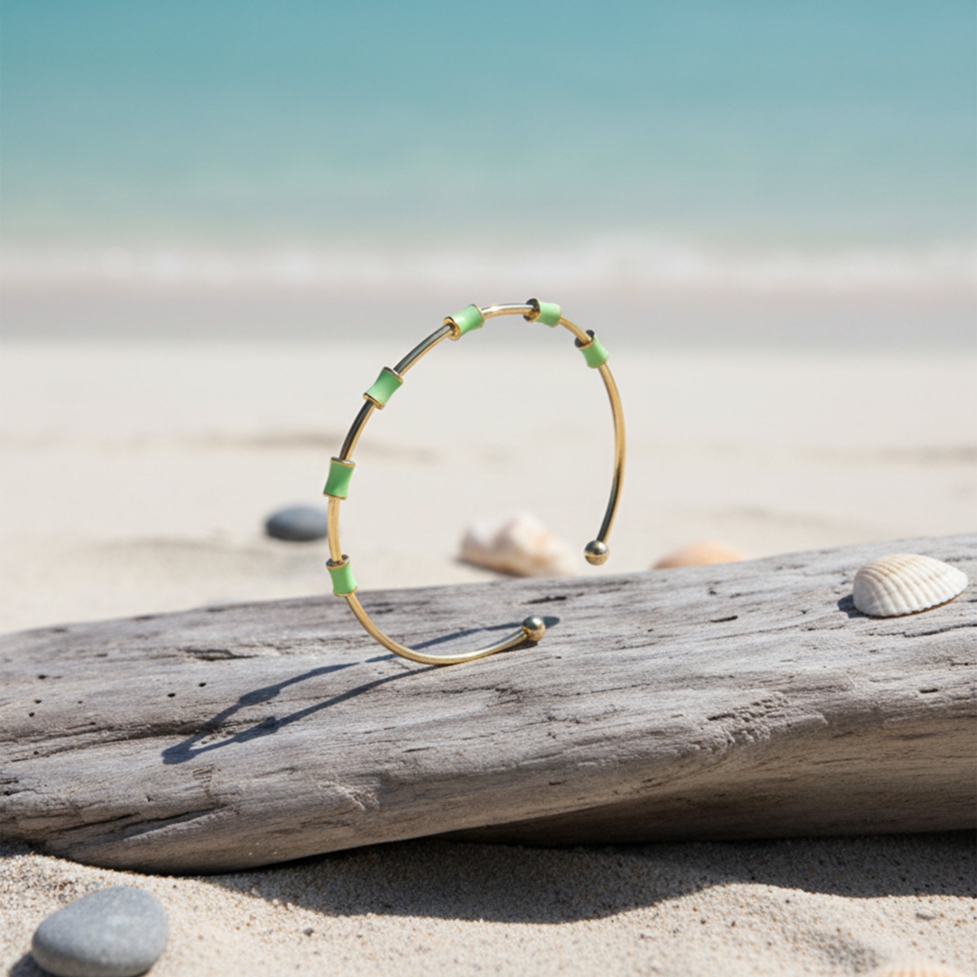 Coastal Bead Bangle Minimal Gold Charm in Pop Colors