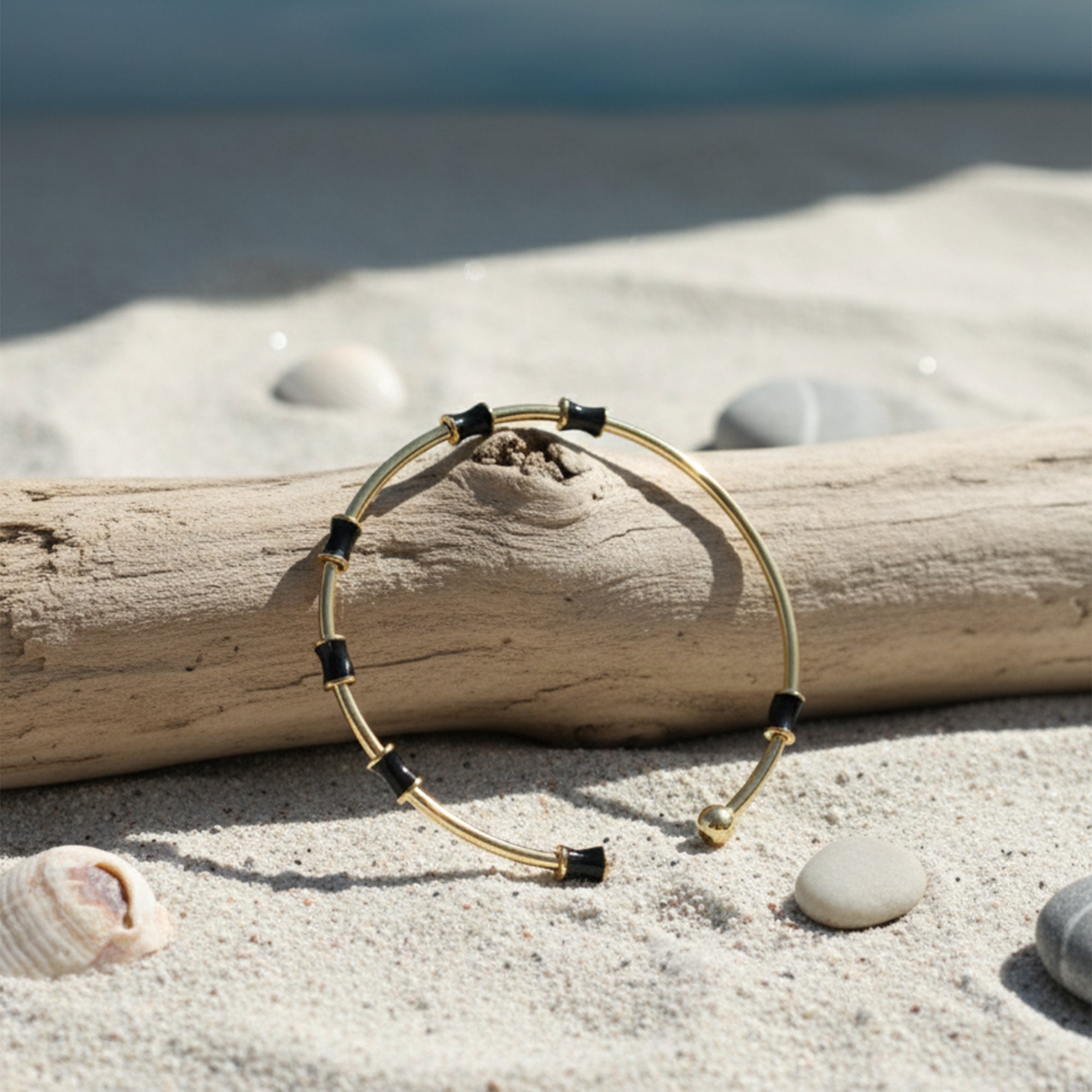 Coastal Bead Bangle Minimal Gold Charm in Pop Colors