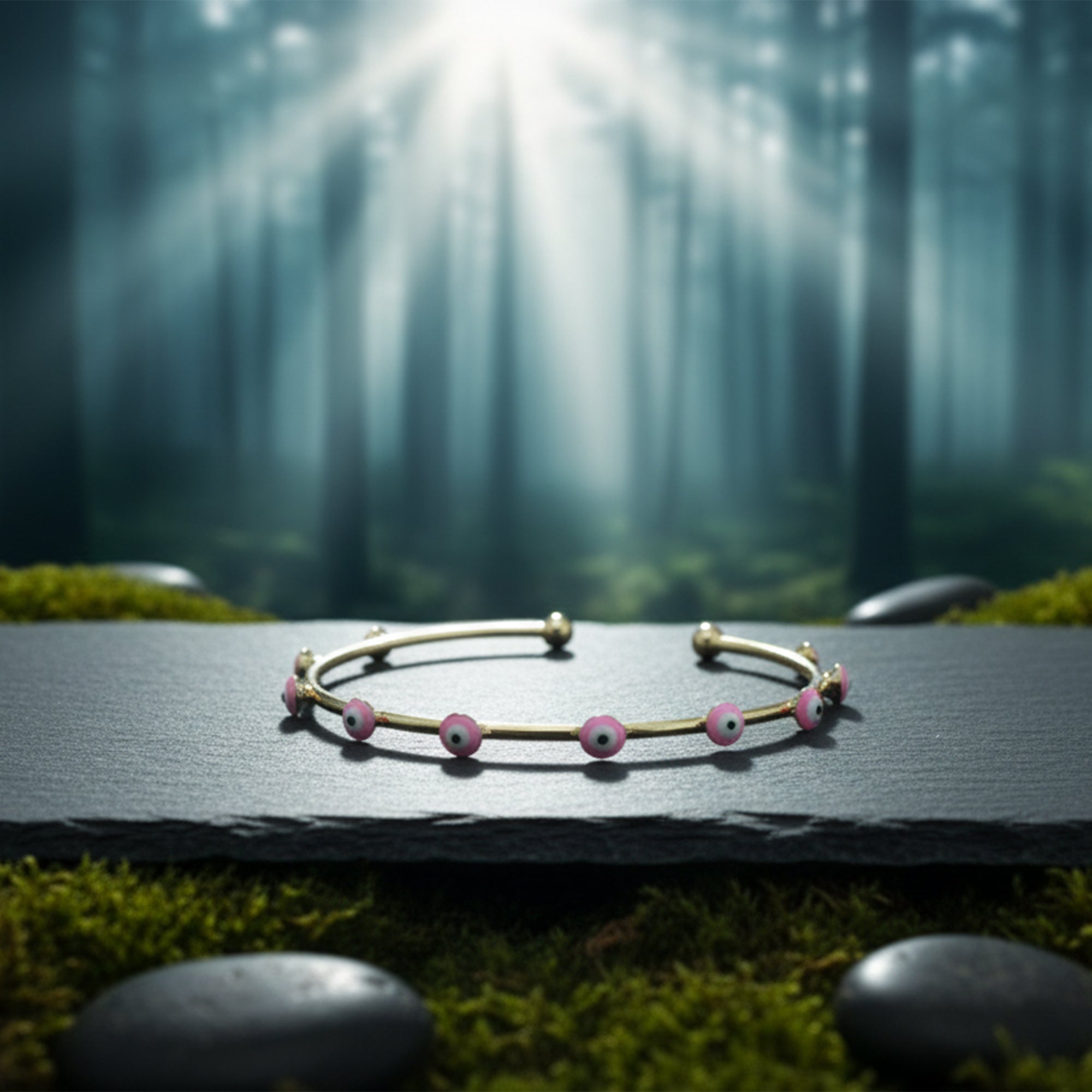 Golden Aura Evil Eye Bangle  Minimal Protection with a Modern Twist