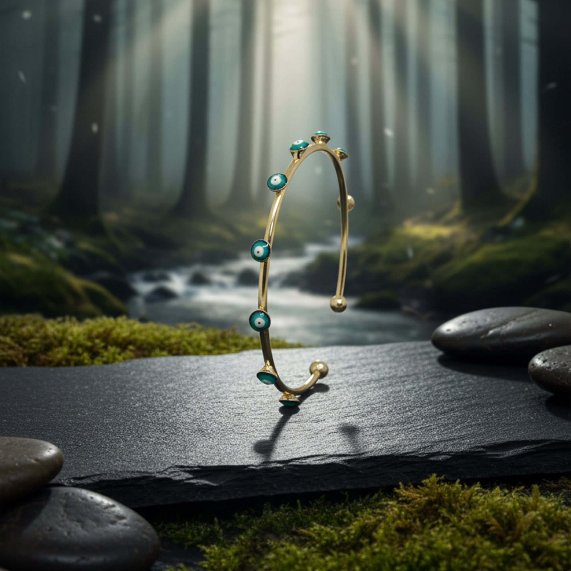 Golden Aura Evil Eye Bangle  Minimal Protection with a Modern Twist