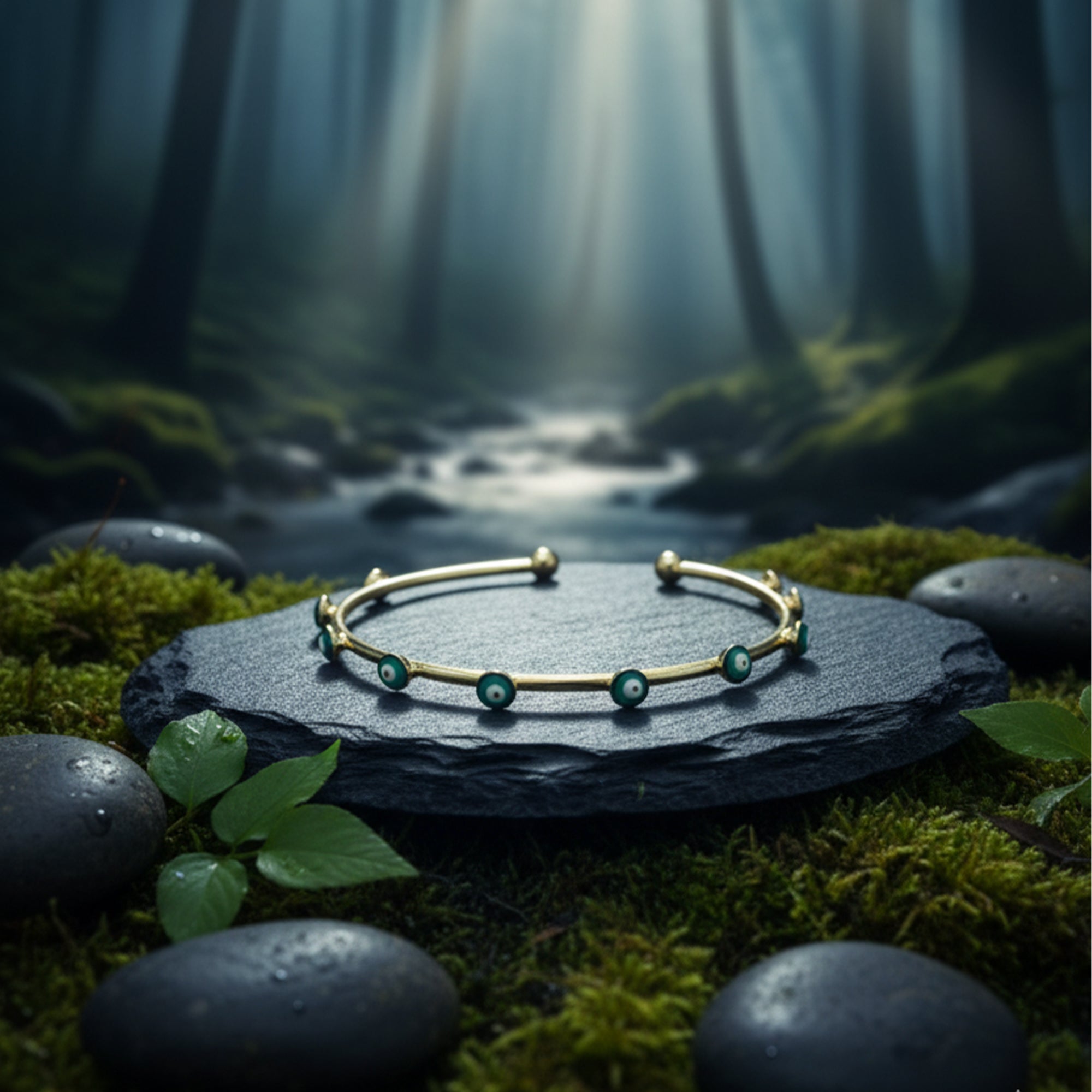 Golden Aura Evil Eye Bangle  Minimal Protection with a Modern Twist