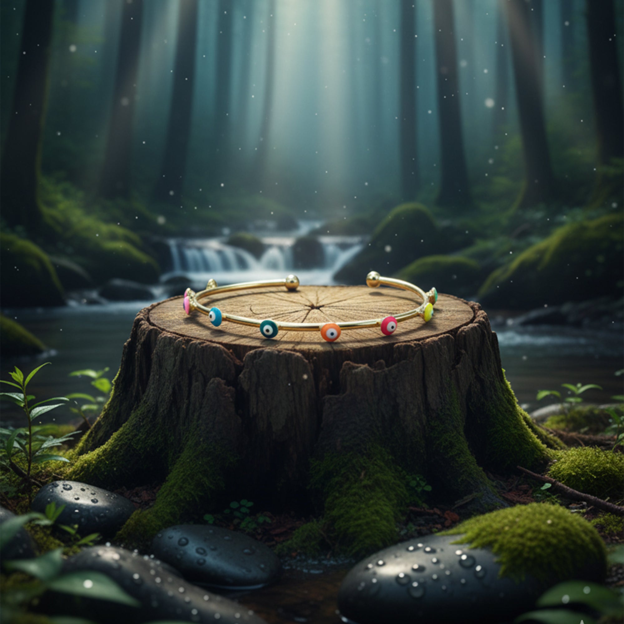 Golden Aura Evil Eye Bangle  Minimal Protection with a Modern Twist