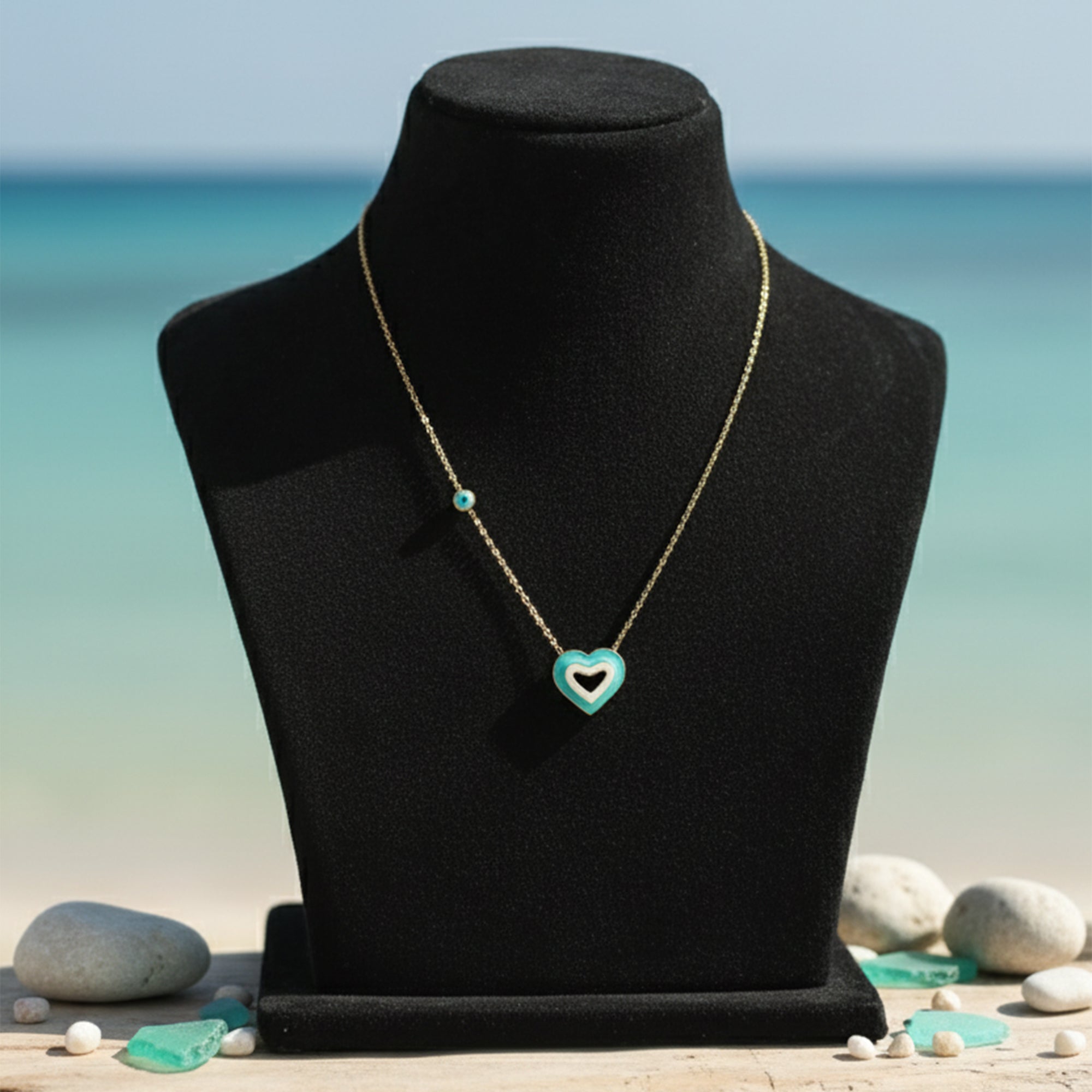 Turquoise Heart Charm Necklace  Ocean Love Edition