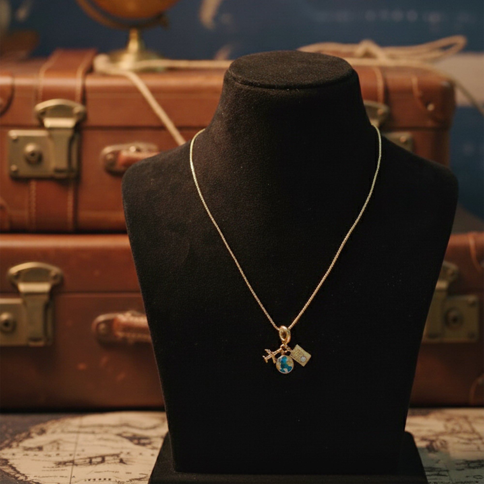 Golden Travel Charm Necklace  For The Wanderlust Soul