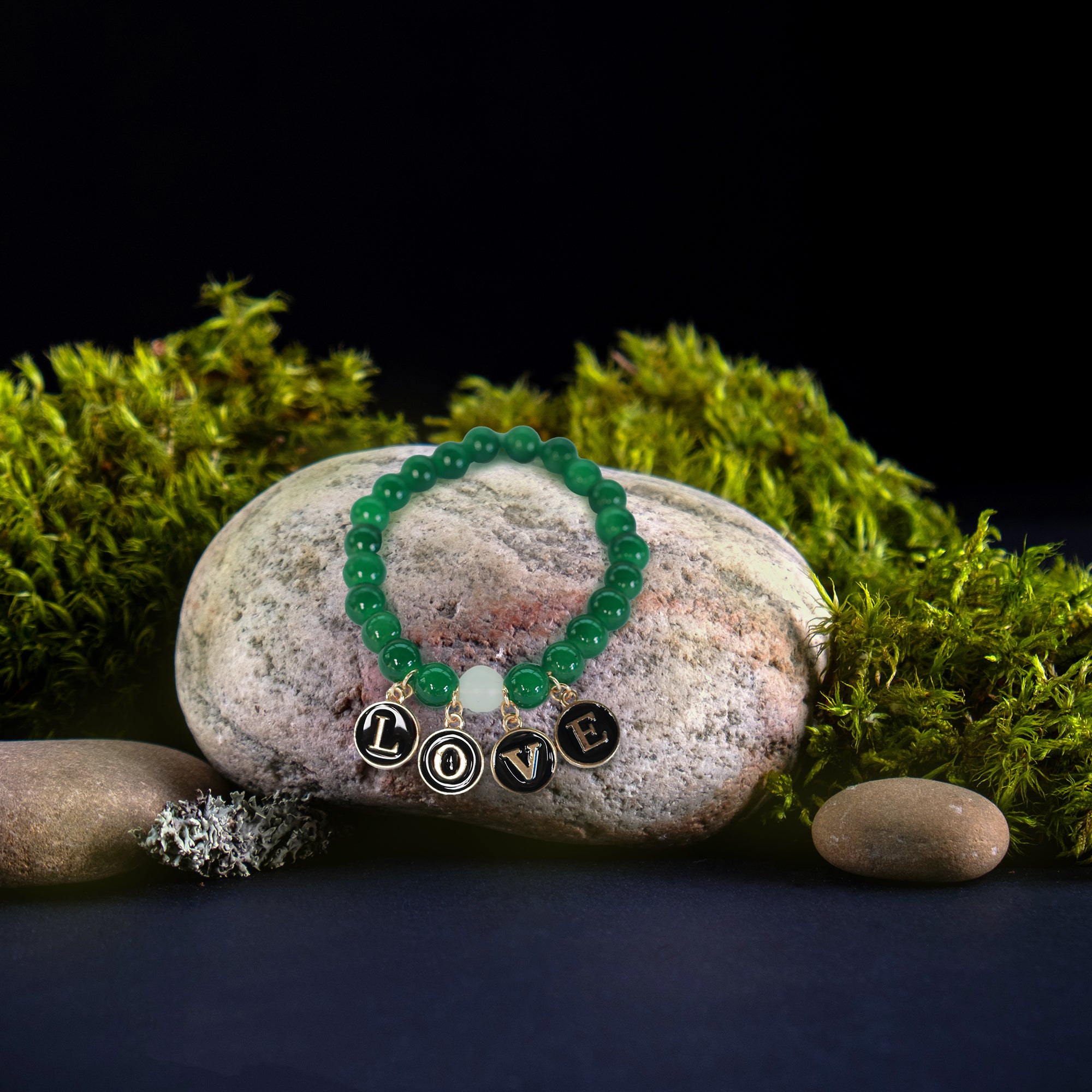 Green Aventurine “LOVE” Charm Bracelet  Good Energy, Great Style