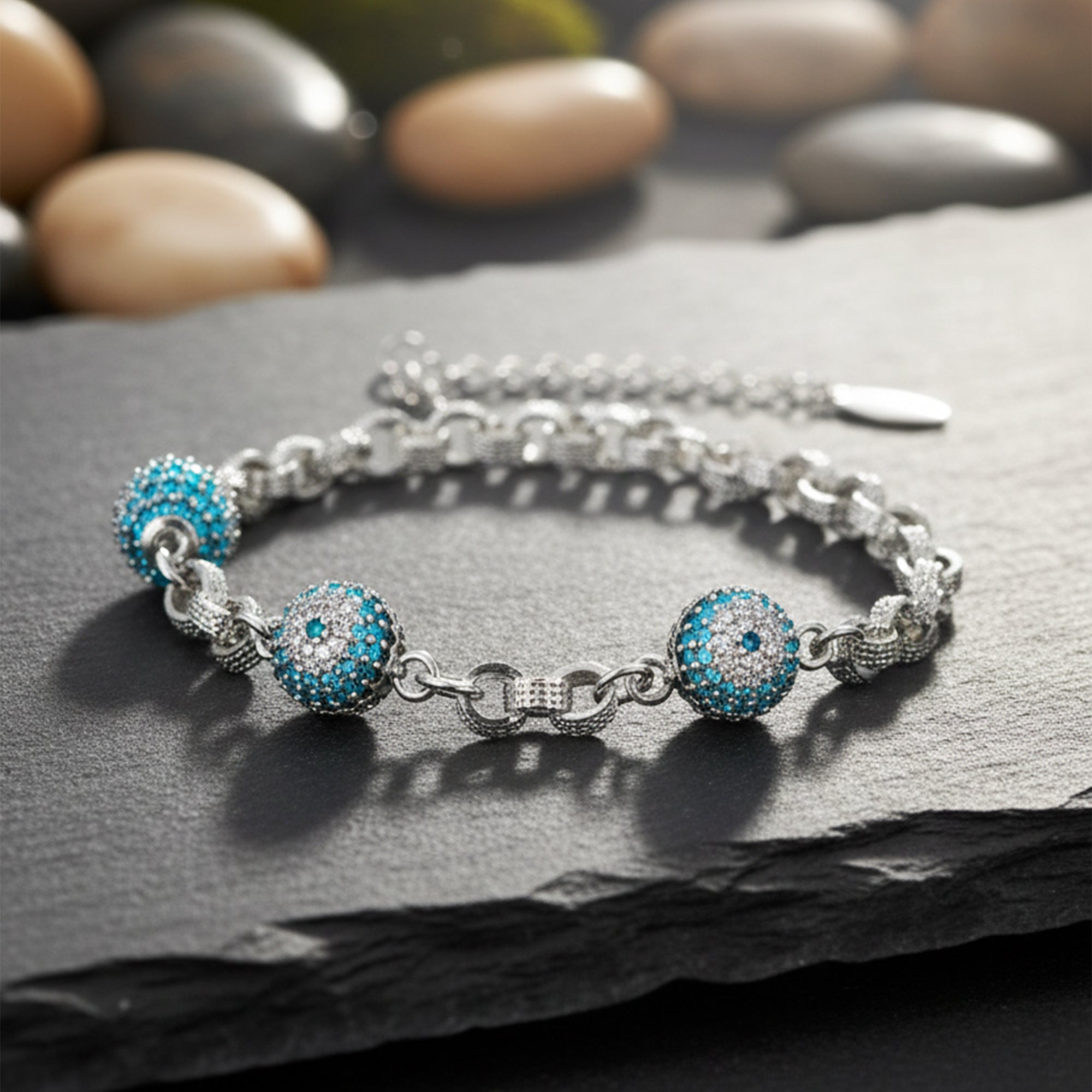 Blue Evil Eye Pave Bracelet Silver Radiance Edition