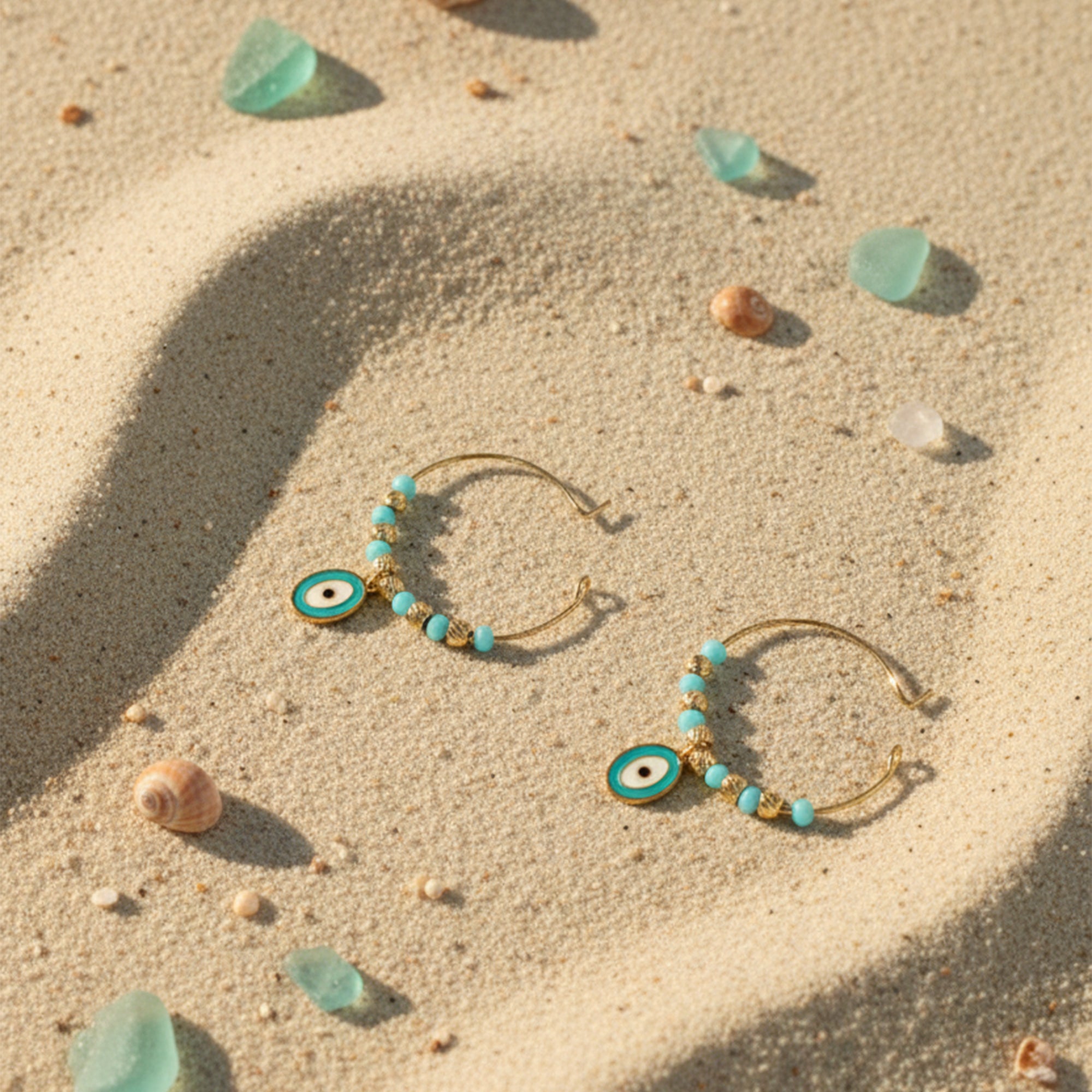 Turquoise Evil Eye Hoop Earrings  Beachside Protection Vibes