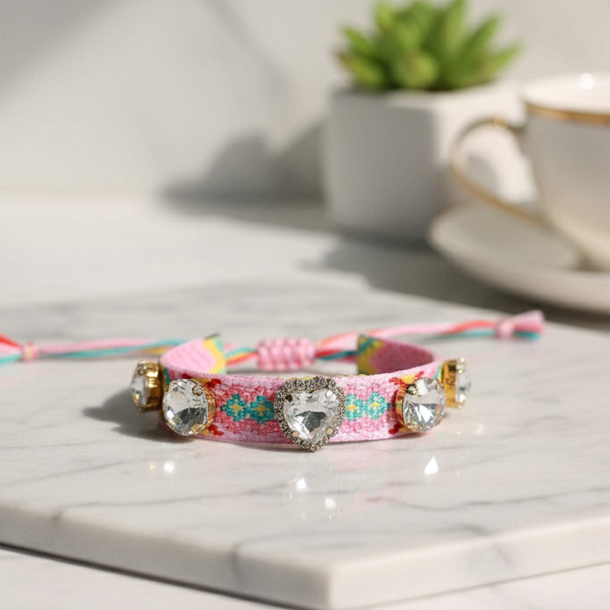 Heart Sparkle Woven Bracelet  Pink Dream Edition