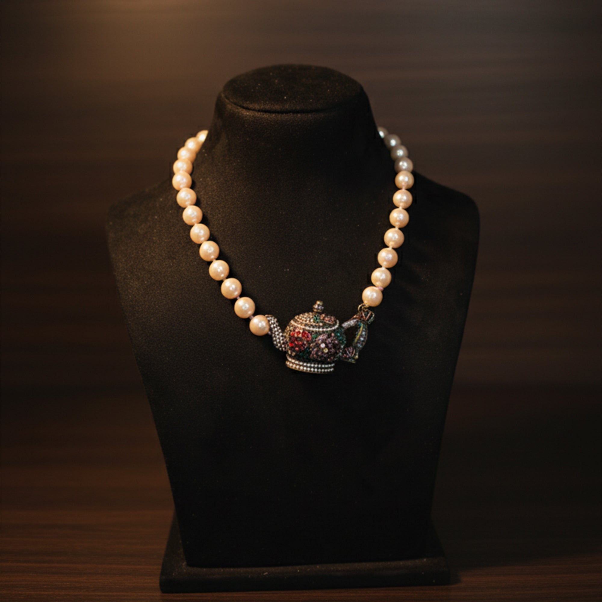 Regal Pearl & Gem Teapot Necklace Classic with a Whimsical Twist