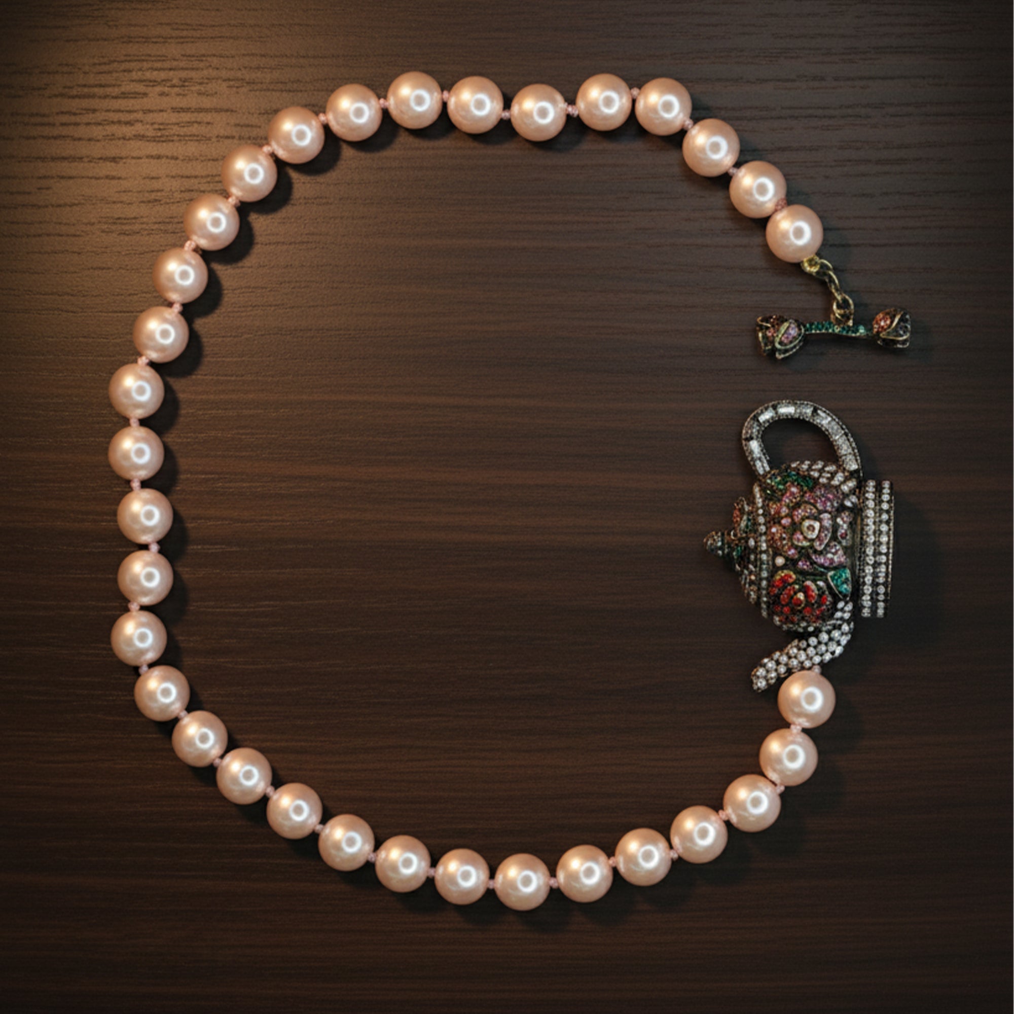 Regal Pearl & Gem Teapot Necklace Classic with a Whimsical Twist