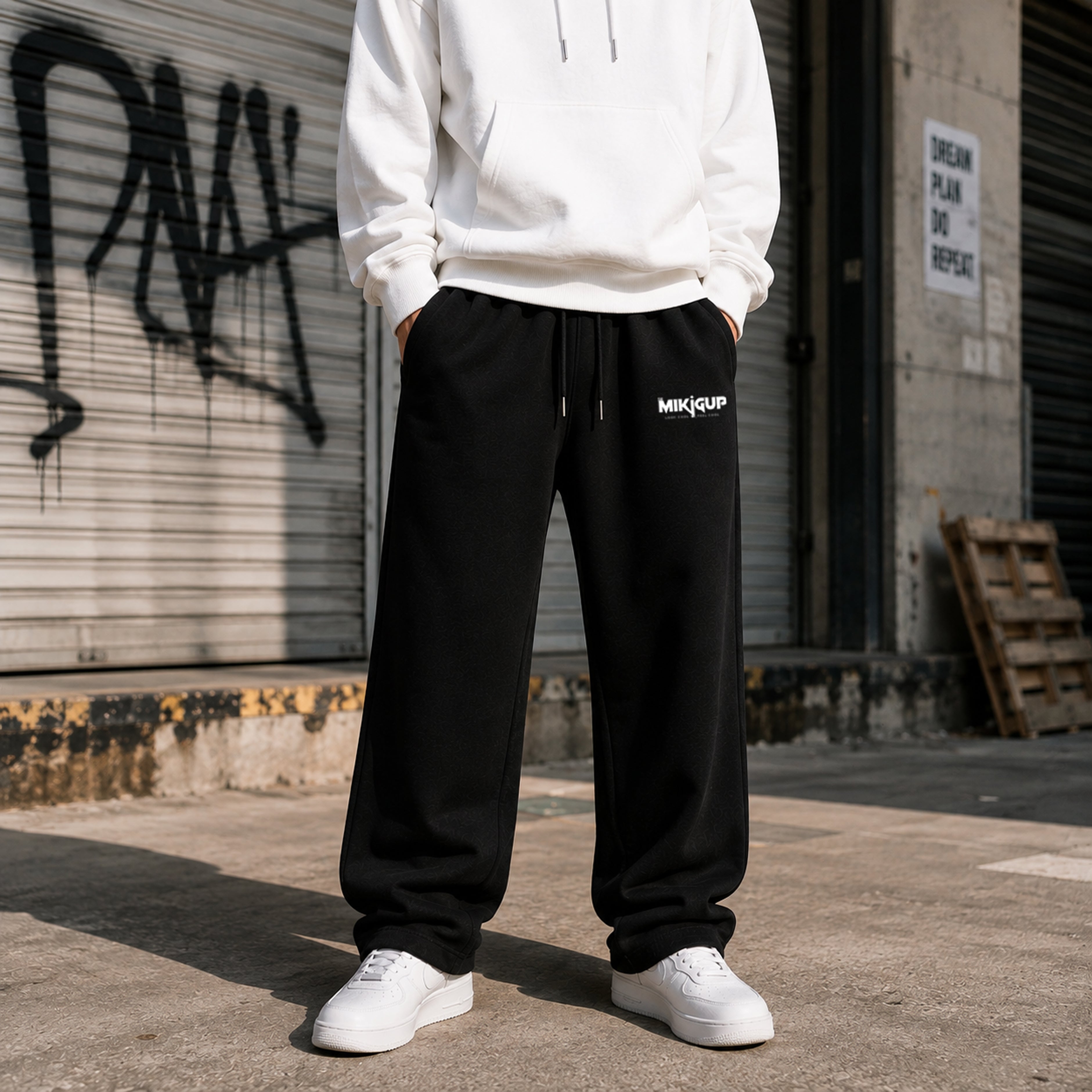 Black Wide-Leg Streetwear Joggers