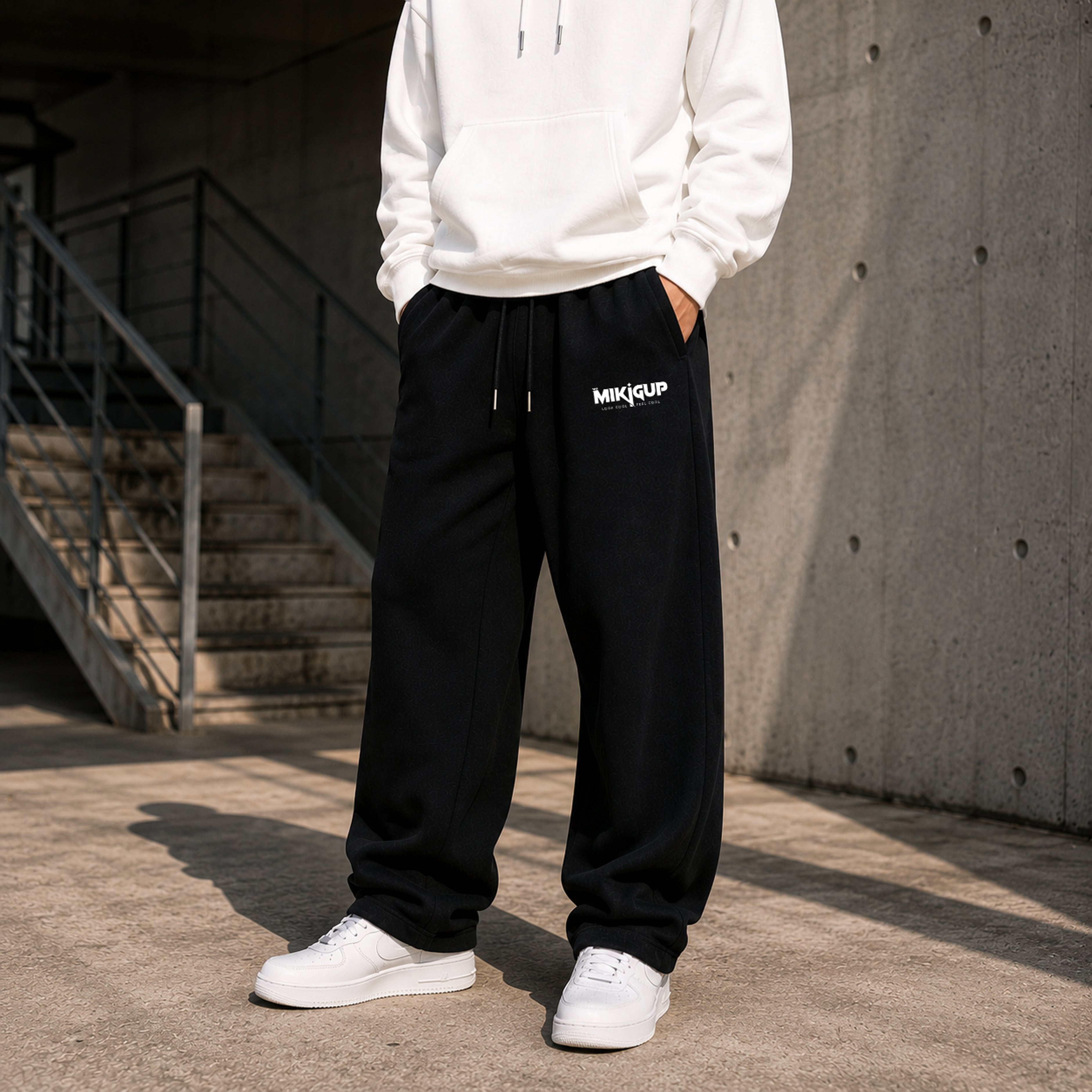 Black Wide-Leg Streetwear Joggers