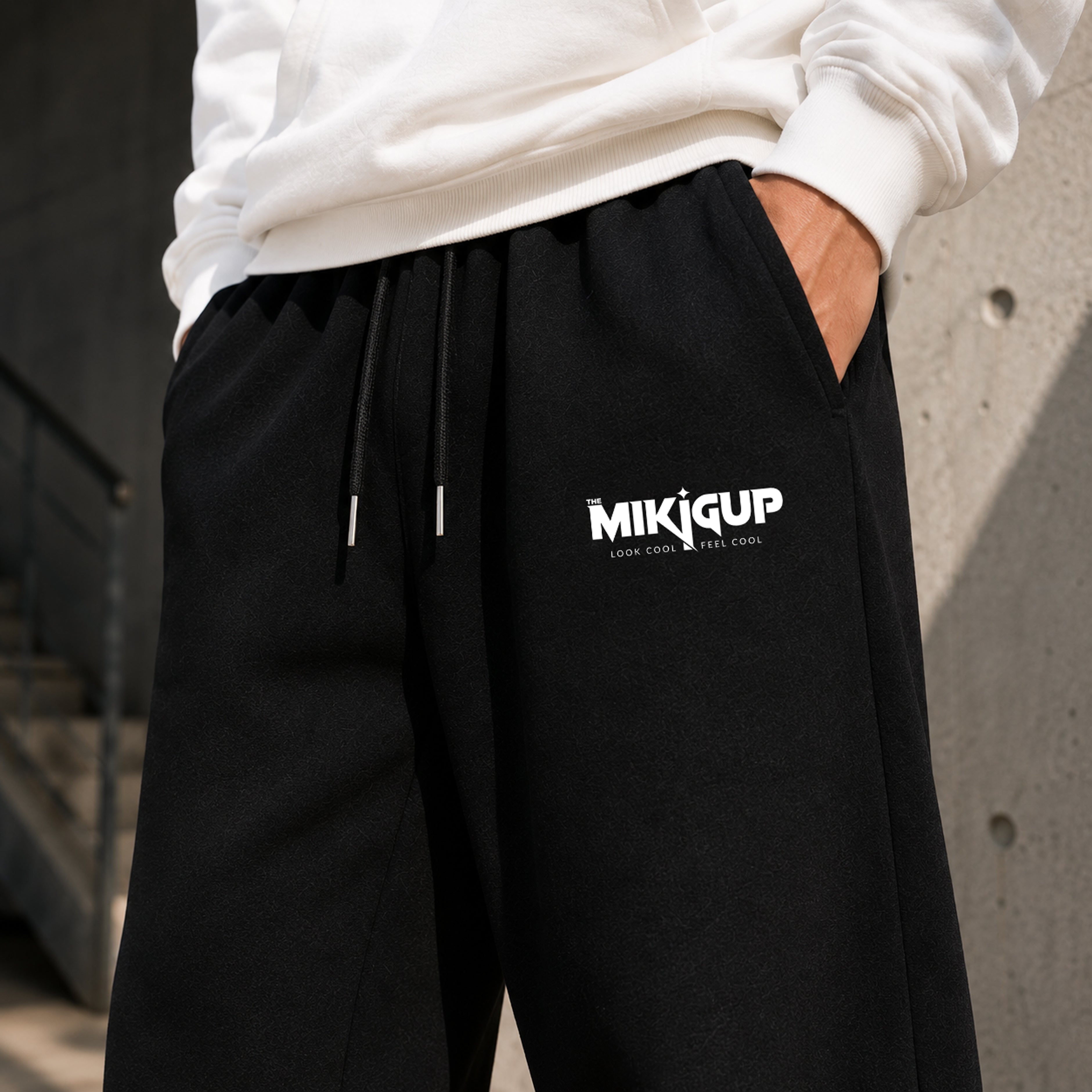 Black Wide-Leg Streetwear Joggers