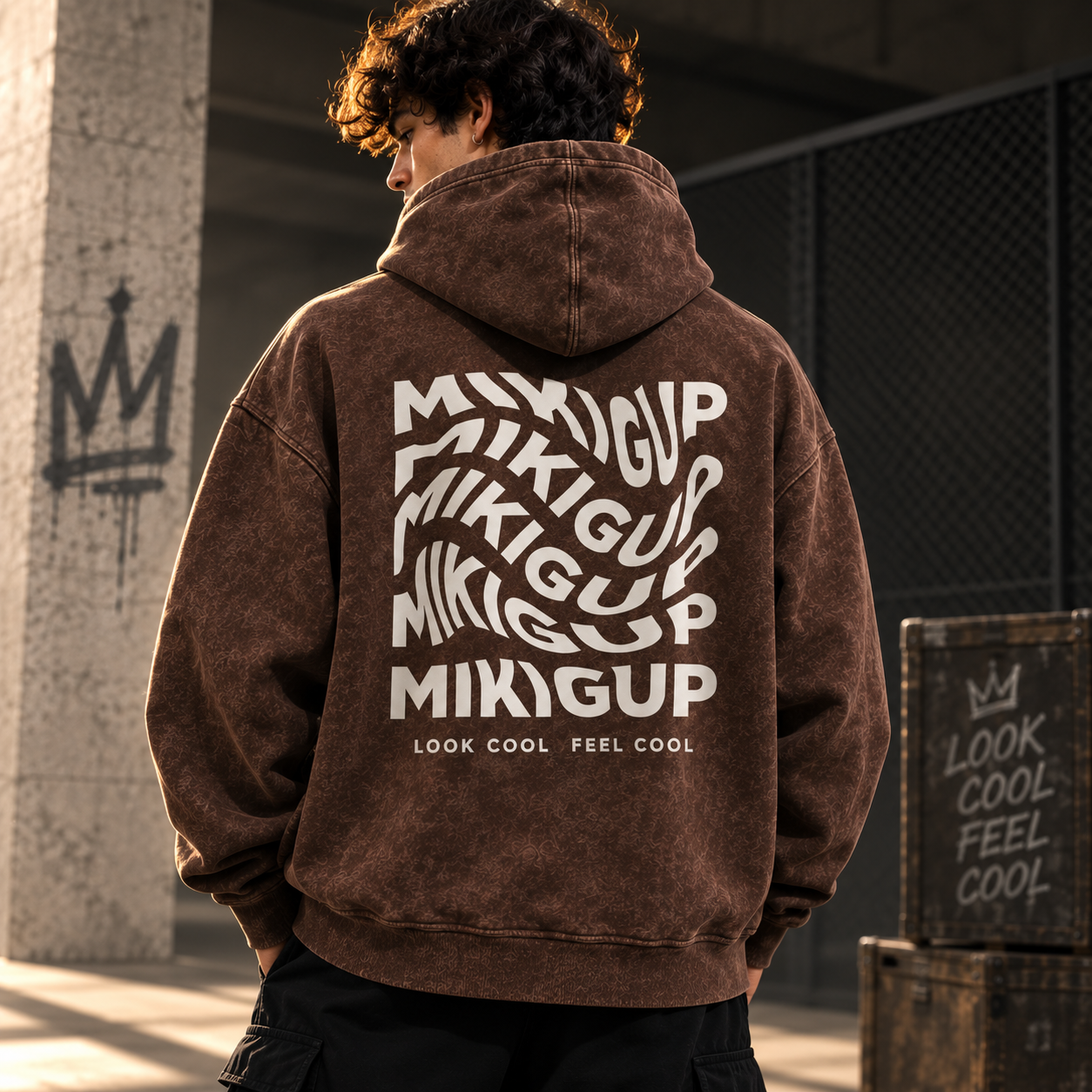 Coffee Brown Acid Wash Oversized Hoodie