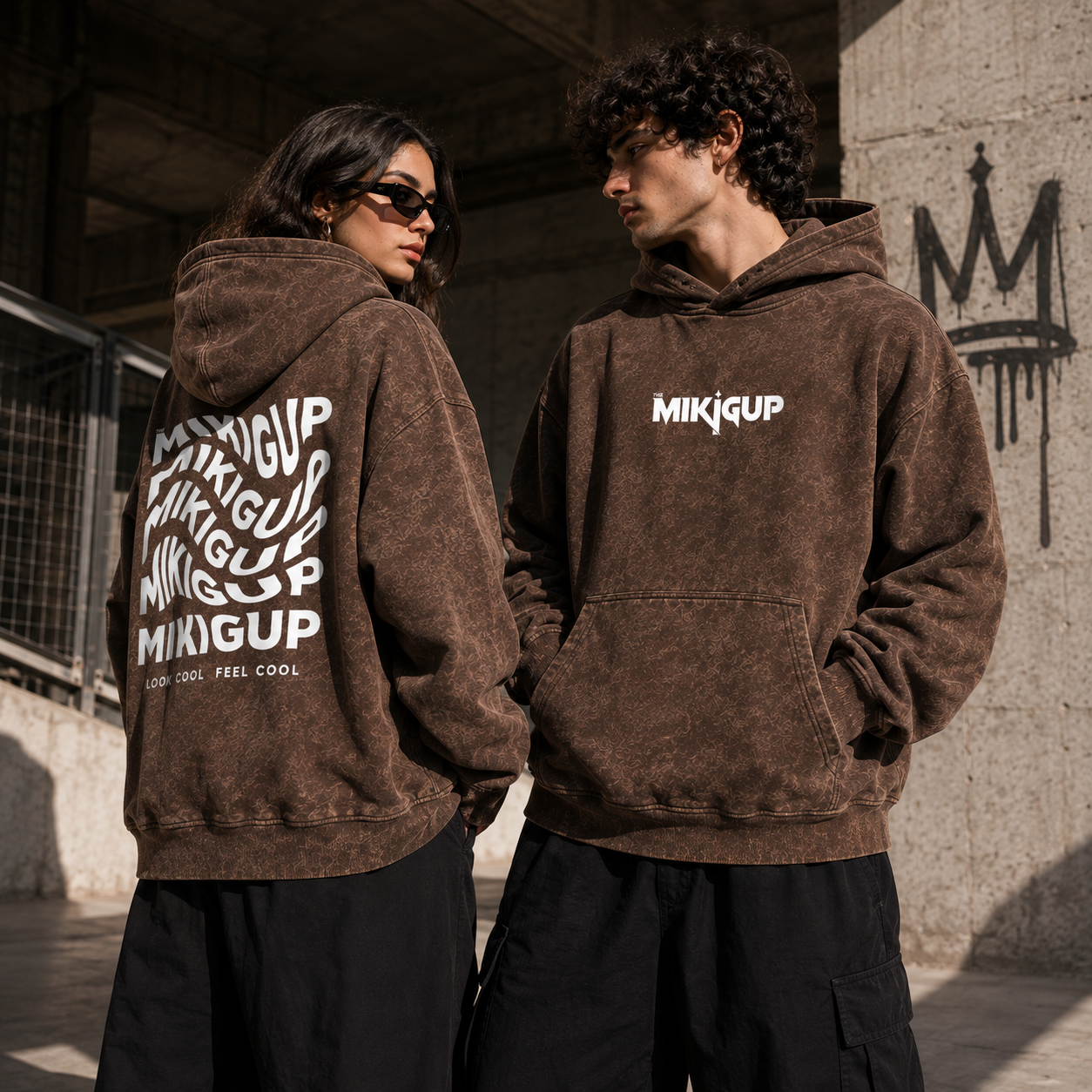 Coffee Brown Acid Wash Oversized Hoodie