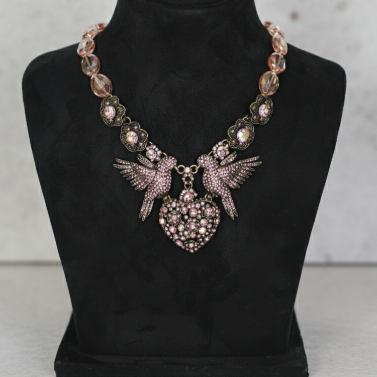 Amour Aviary Necklace Birds of Love in Blush Crystal Glam