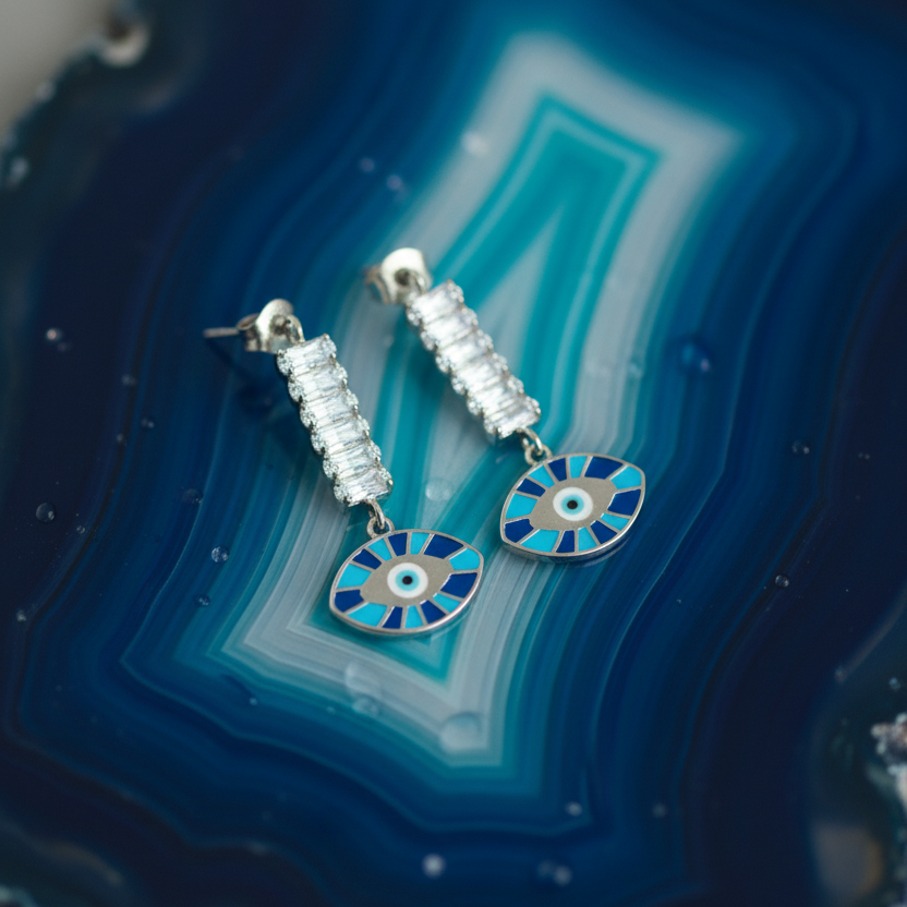 Blue Radiance Evil Eye Earrings  Shine with Strength