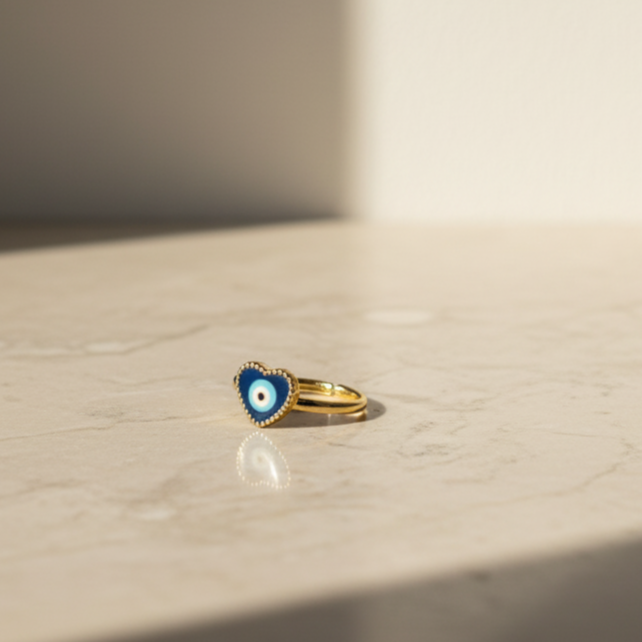 Heart of Protection Ring Blue Evil Eye Charm