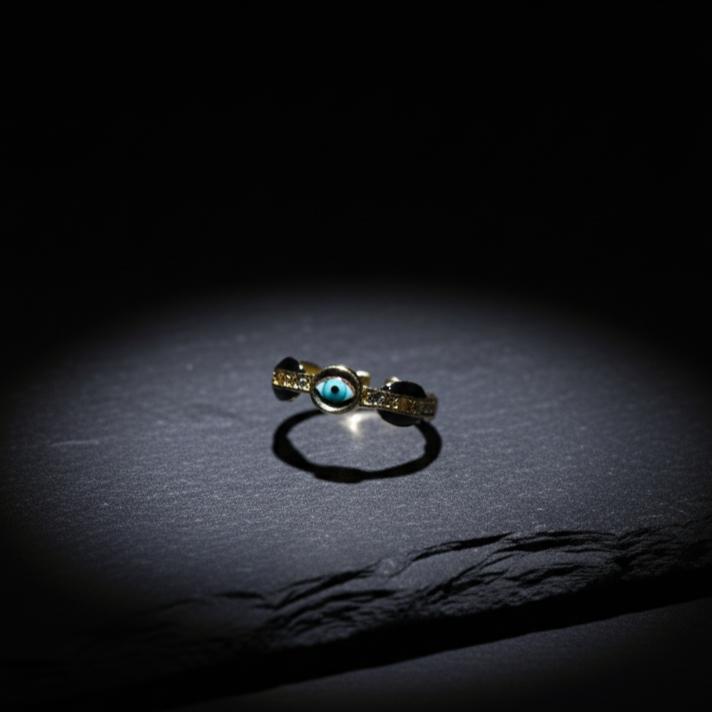 Midnight Guardian Ring   Blue Evil Eye Gold Band