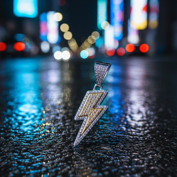 Iced Lightning Bolt Pendant  Electric Energy Edition