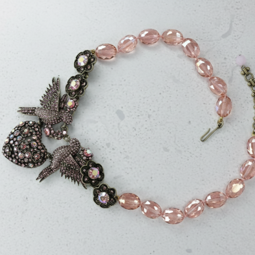 Amour Aviary Necklace Birds of Love in Blush Crystal Glam