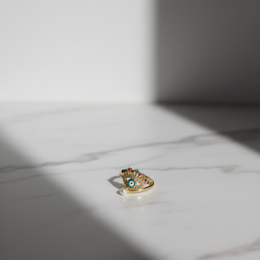 Aurora Evil Eye Ring  Radiant Charm & Protection