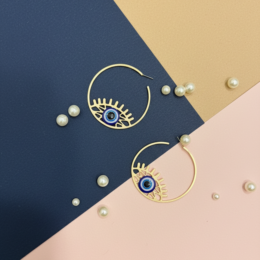 Evil Eye Gold Hoop Earrings   MikiGup