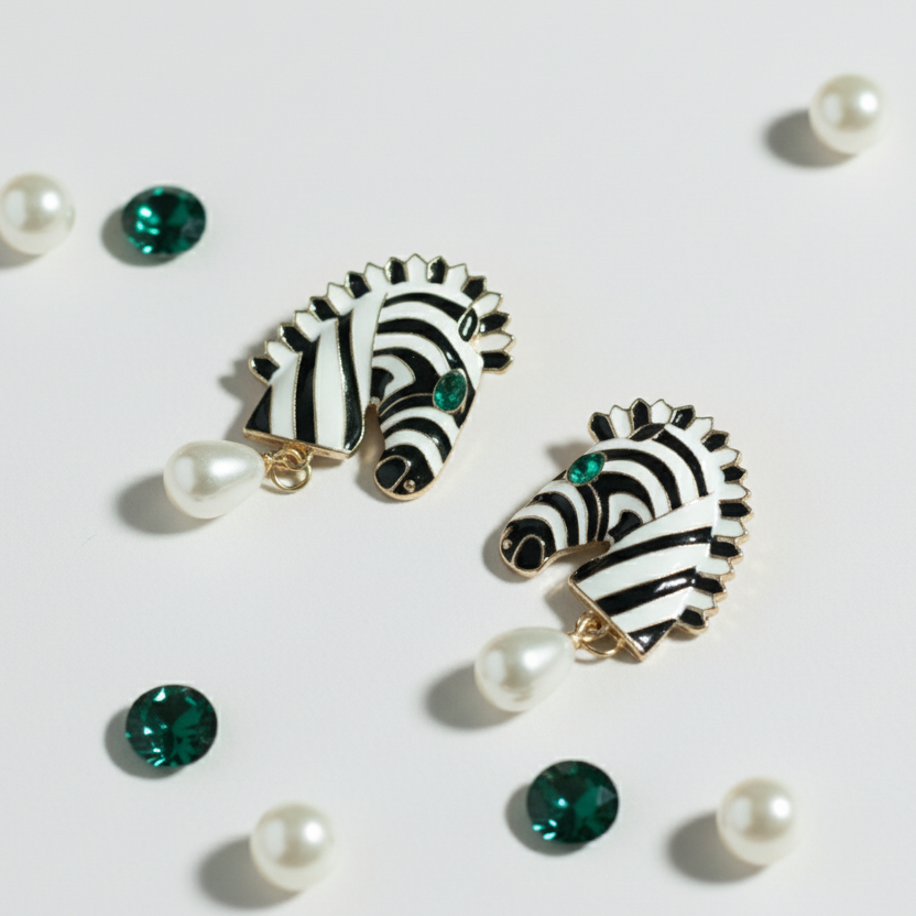 Zebra Luxe Pearl Drop Earrings  Wild & Glam Edition