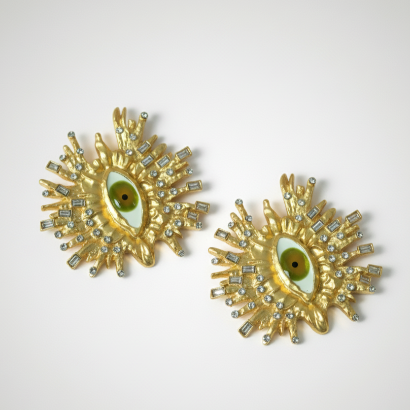 Golden Aura Evil Eye Studs  Radiate Power & Protection