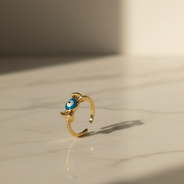 Golden Aura Evil Eye Ring Symbol of Strength & Style