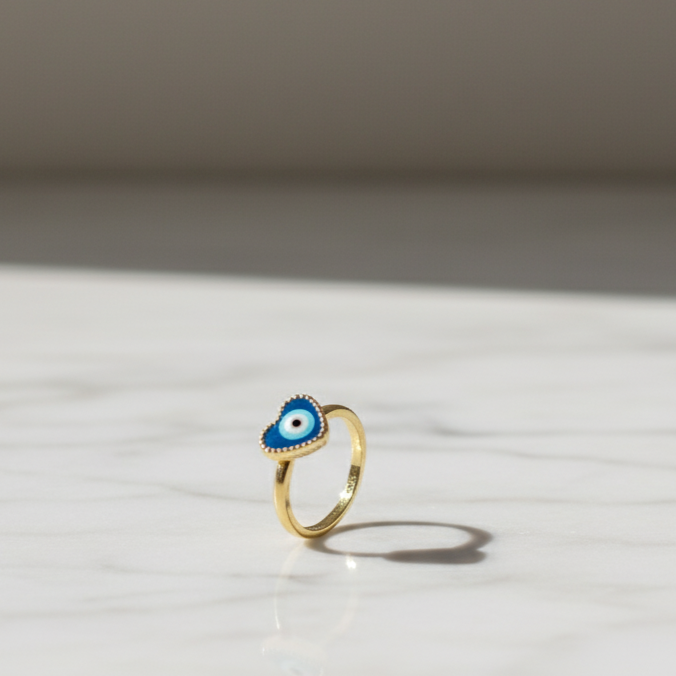 Heart of Protection Ring Blue Evil Eye Charm