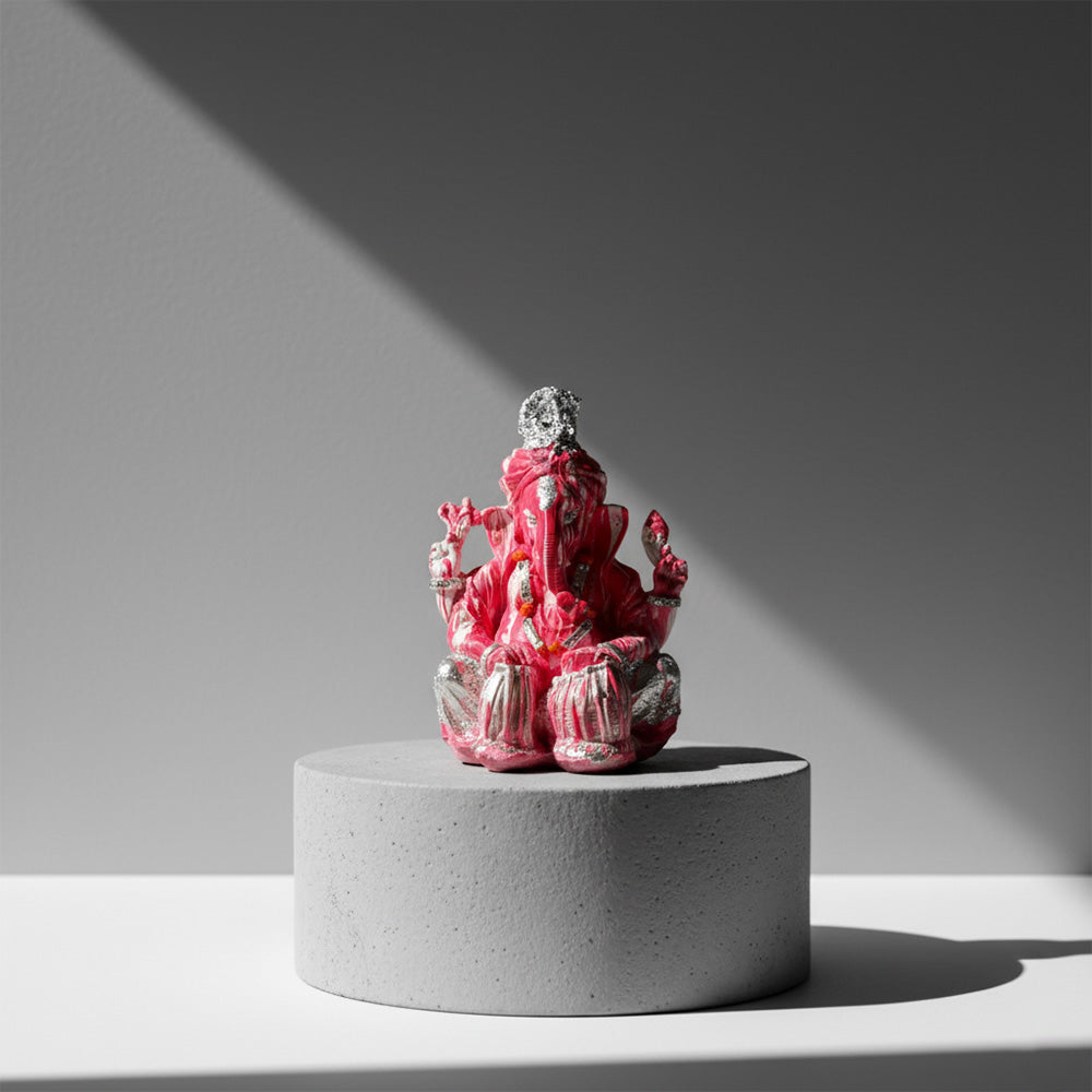 The Celestial Ganesha Pink & Silver Handcrafted Idol