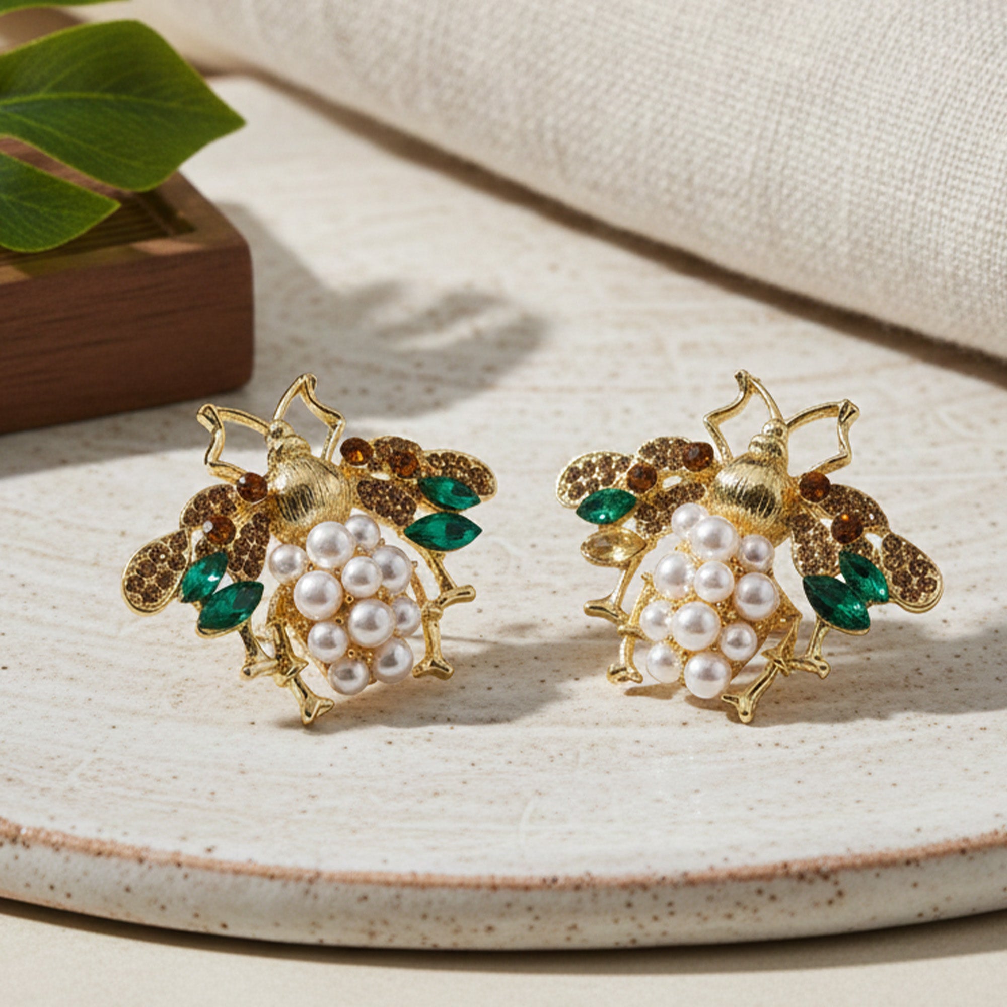 Pearl & Crystal Bee Earrings