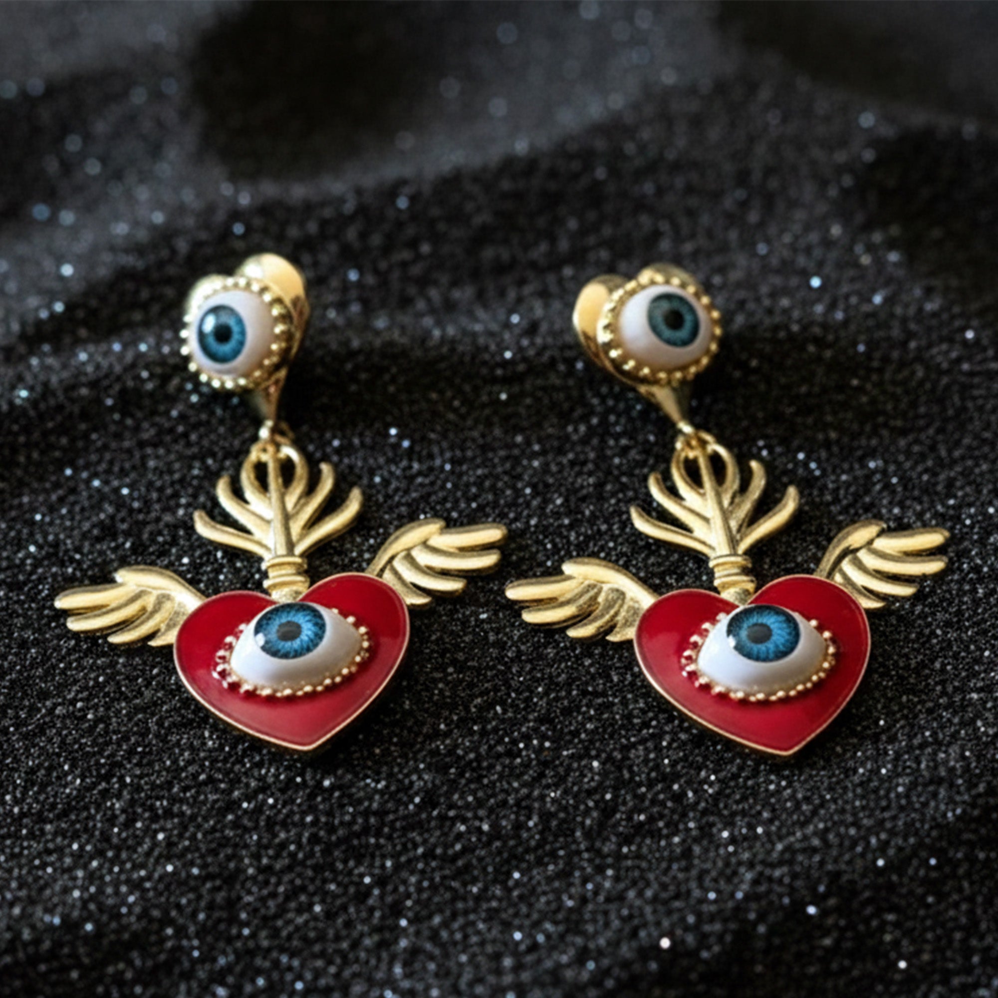 Evil Eye Heart Drop Earrings