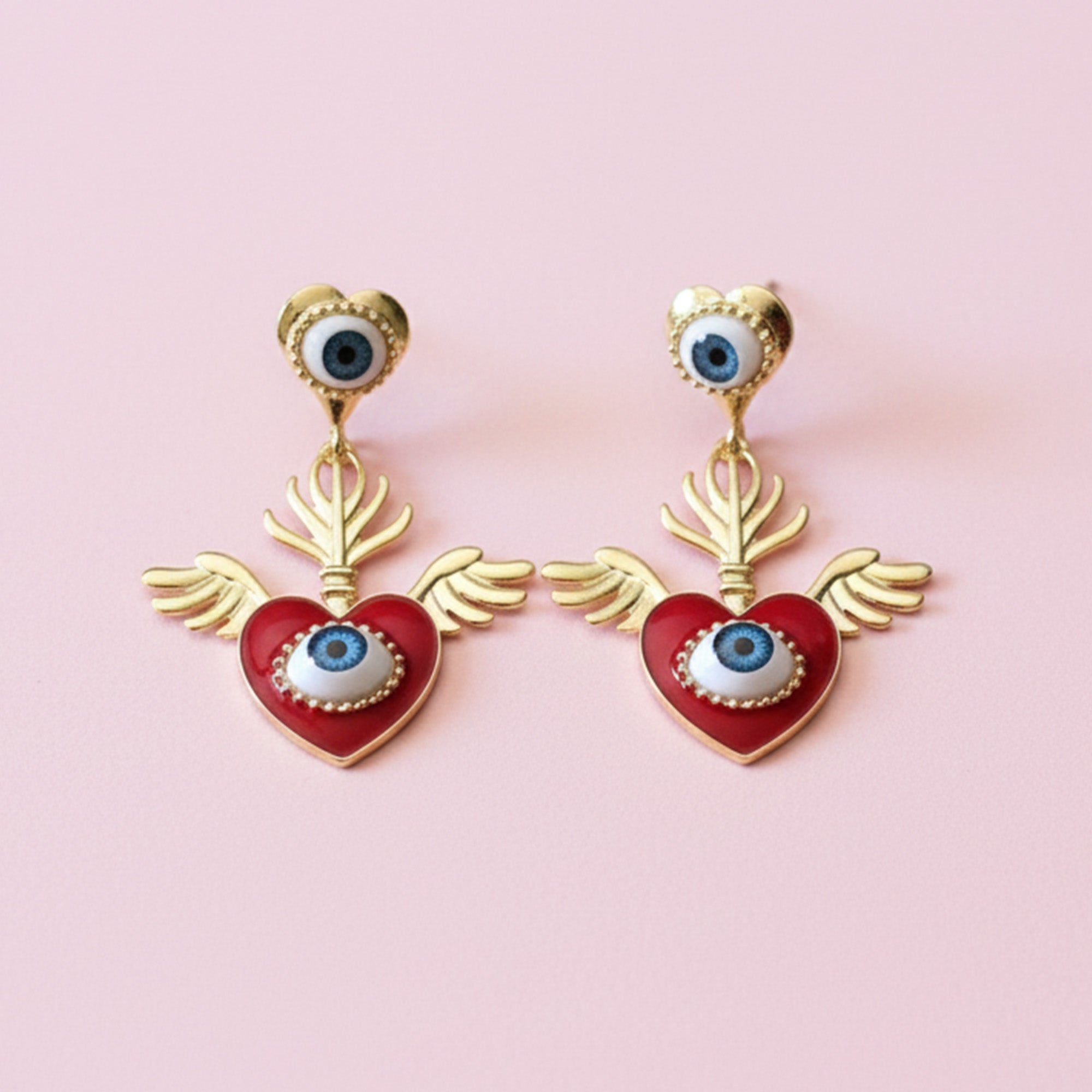 Evil Eye Heart Drop Earrings
