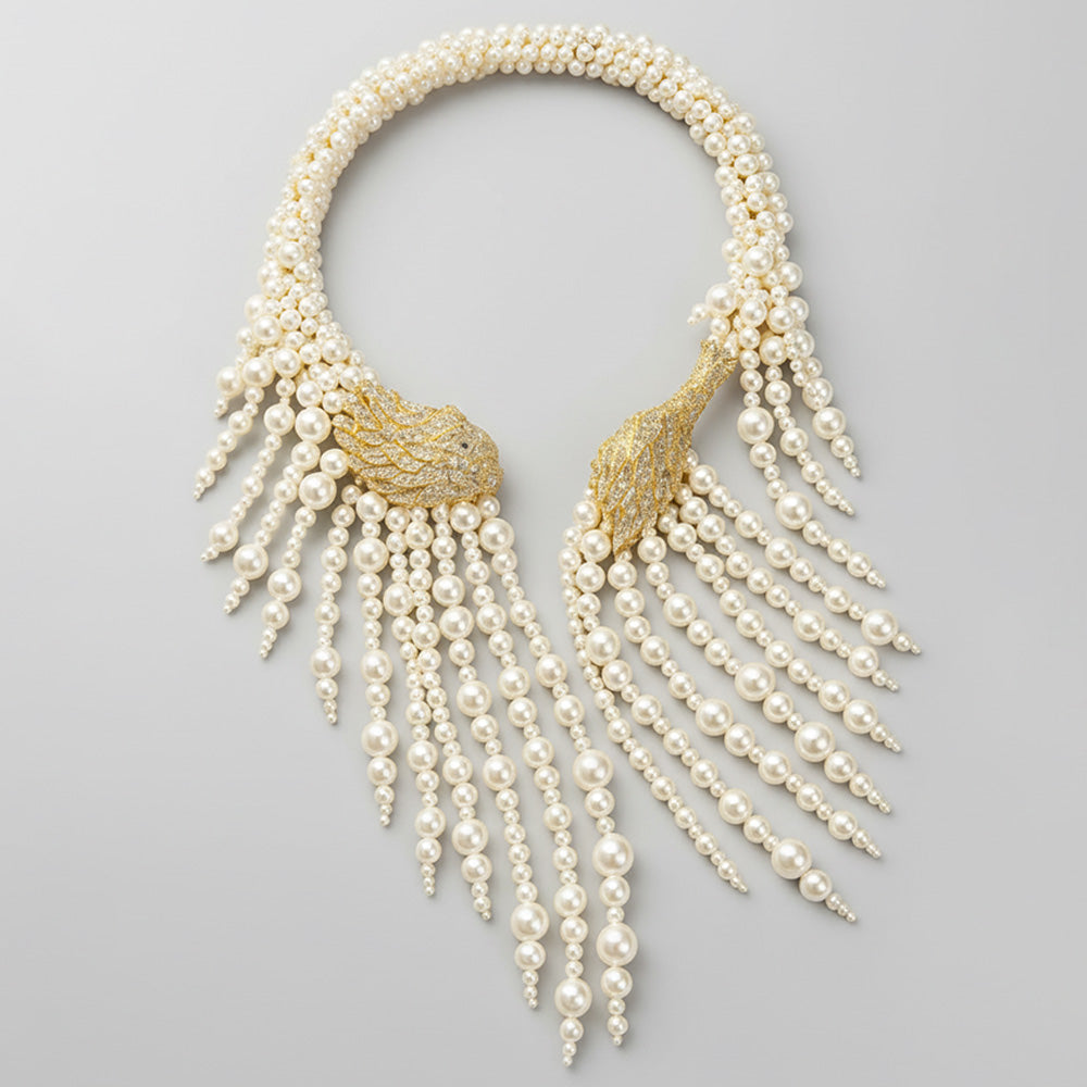 Pearl Waterfall Statement Necklace & Earrings Set
